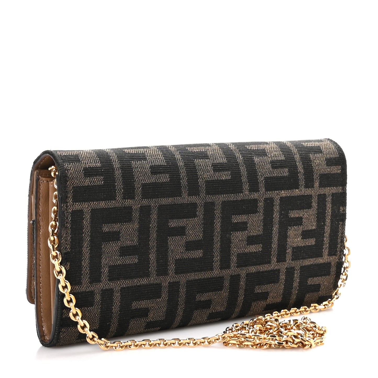 Fabric Jacquard FF 1974 Continental Wallet On Chain Tobacco Moro