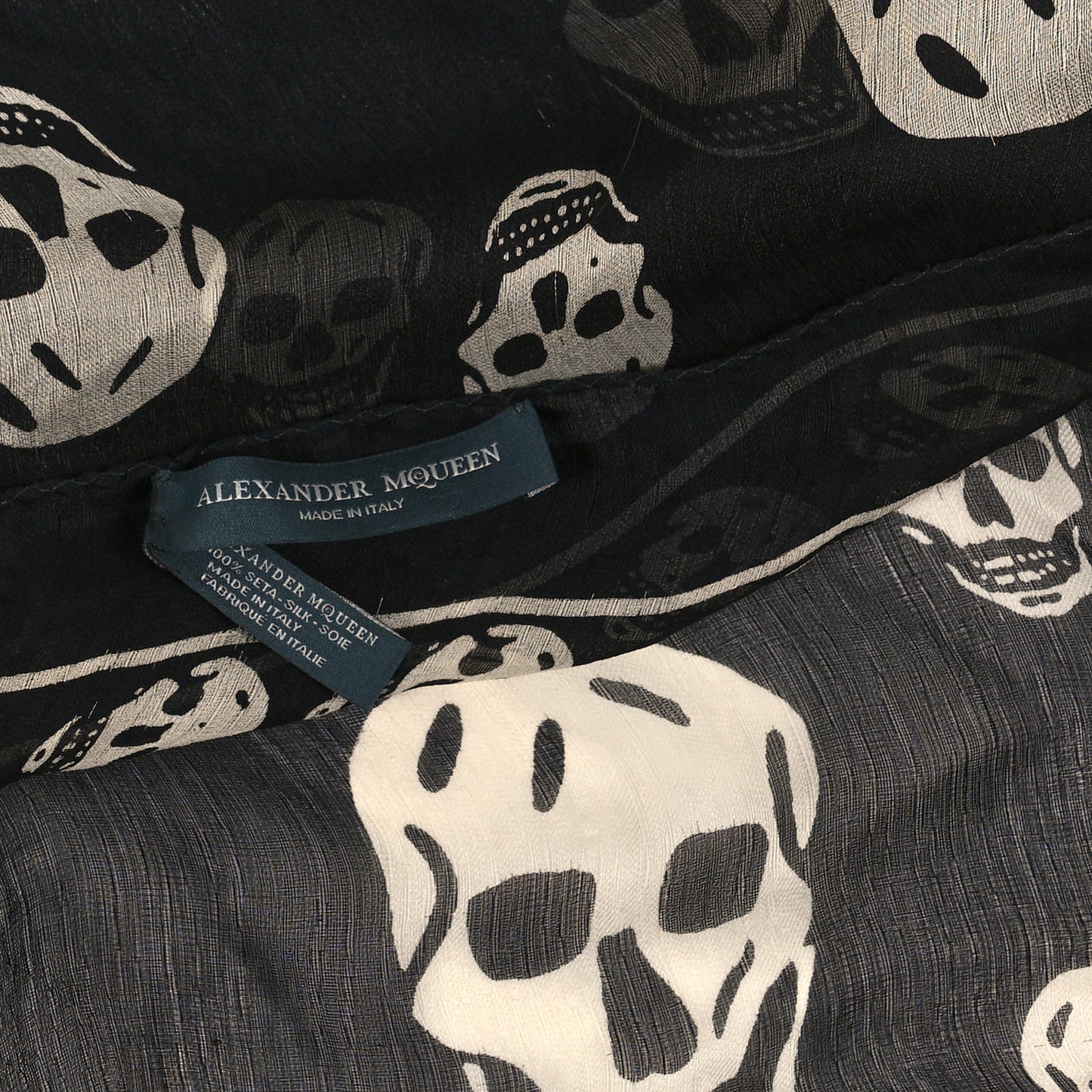 Silk Chiffon Skull Scarf Black Ivory