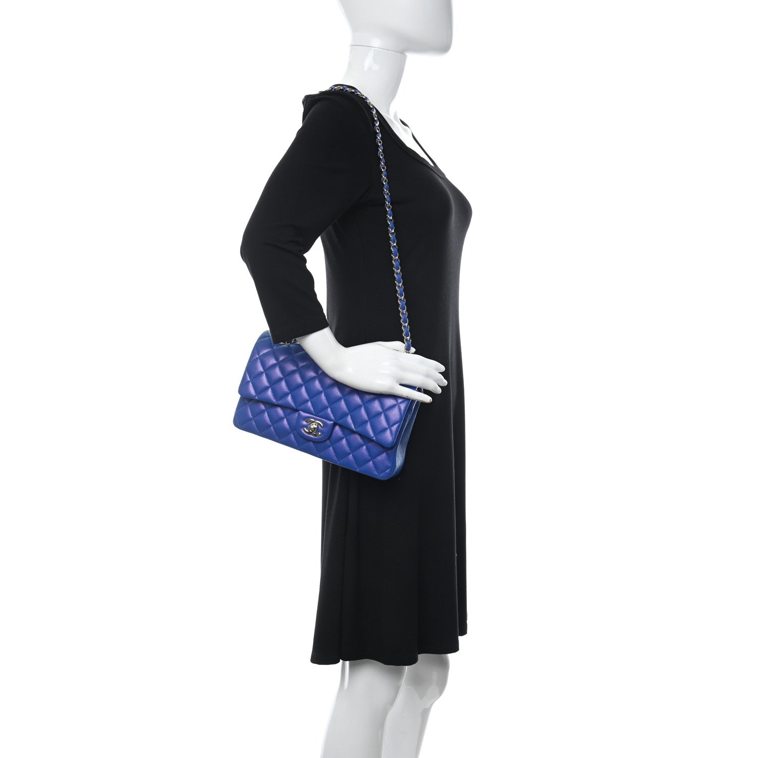 Chanel Iridescent Caviar Quilted Medium Double Flap Blue 2 of 11