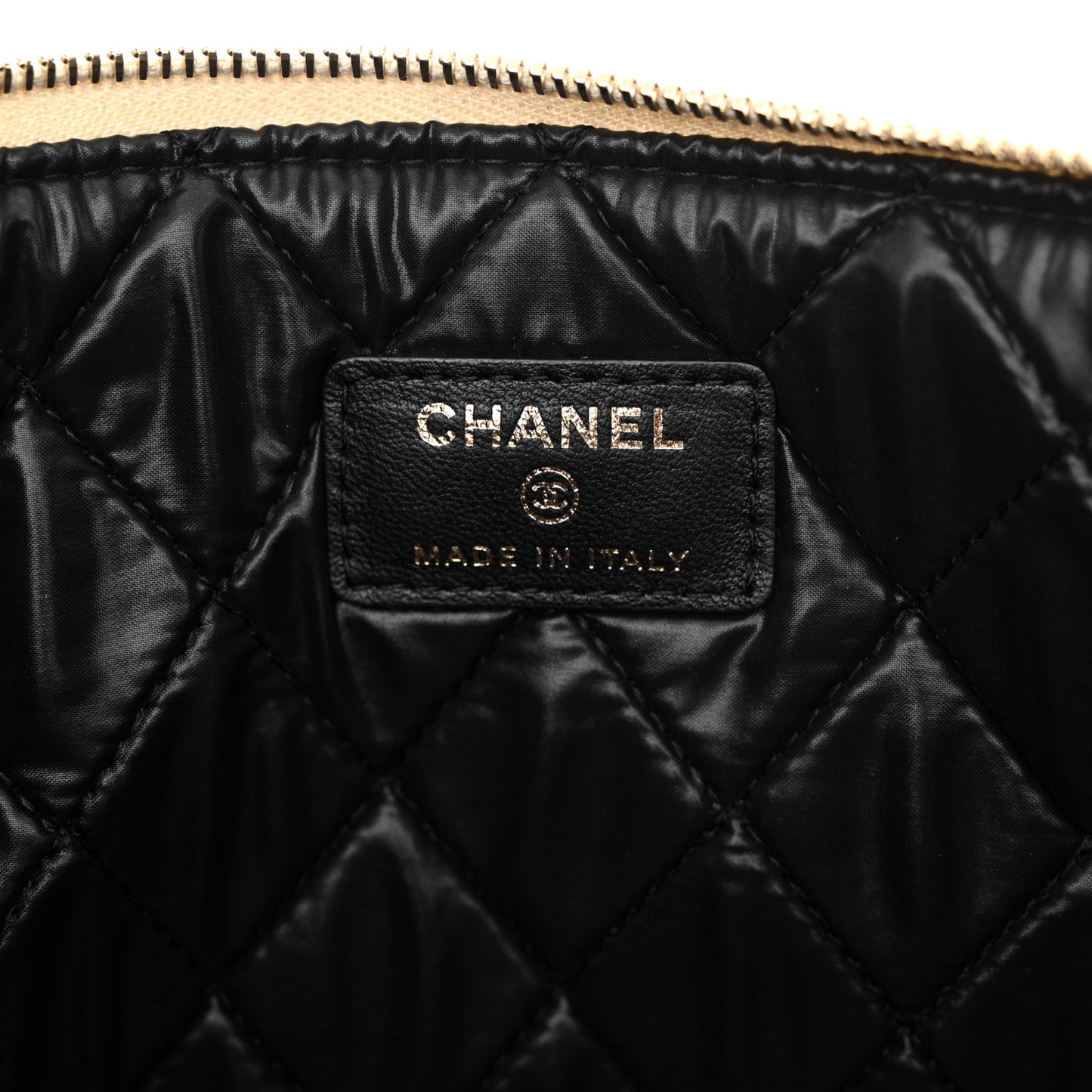 Metallic Goatskin Lambskin Grosgrain Pearl CC Medium Cosmetic Case Black Gold