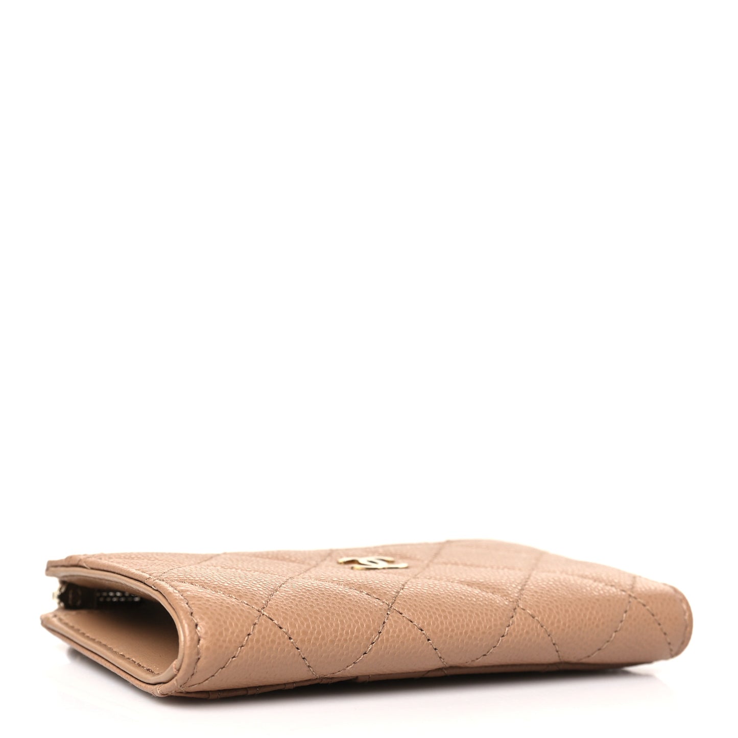 Caviar Quilted CC Zip Around Card Holder Beige