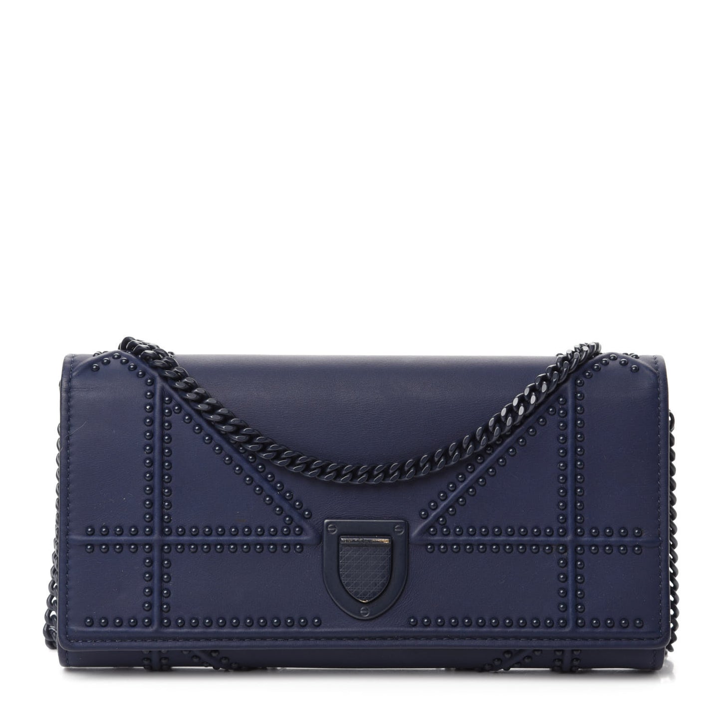 Matte Calfskin Studded Diorama Croisiere Chain Wallet Indigo