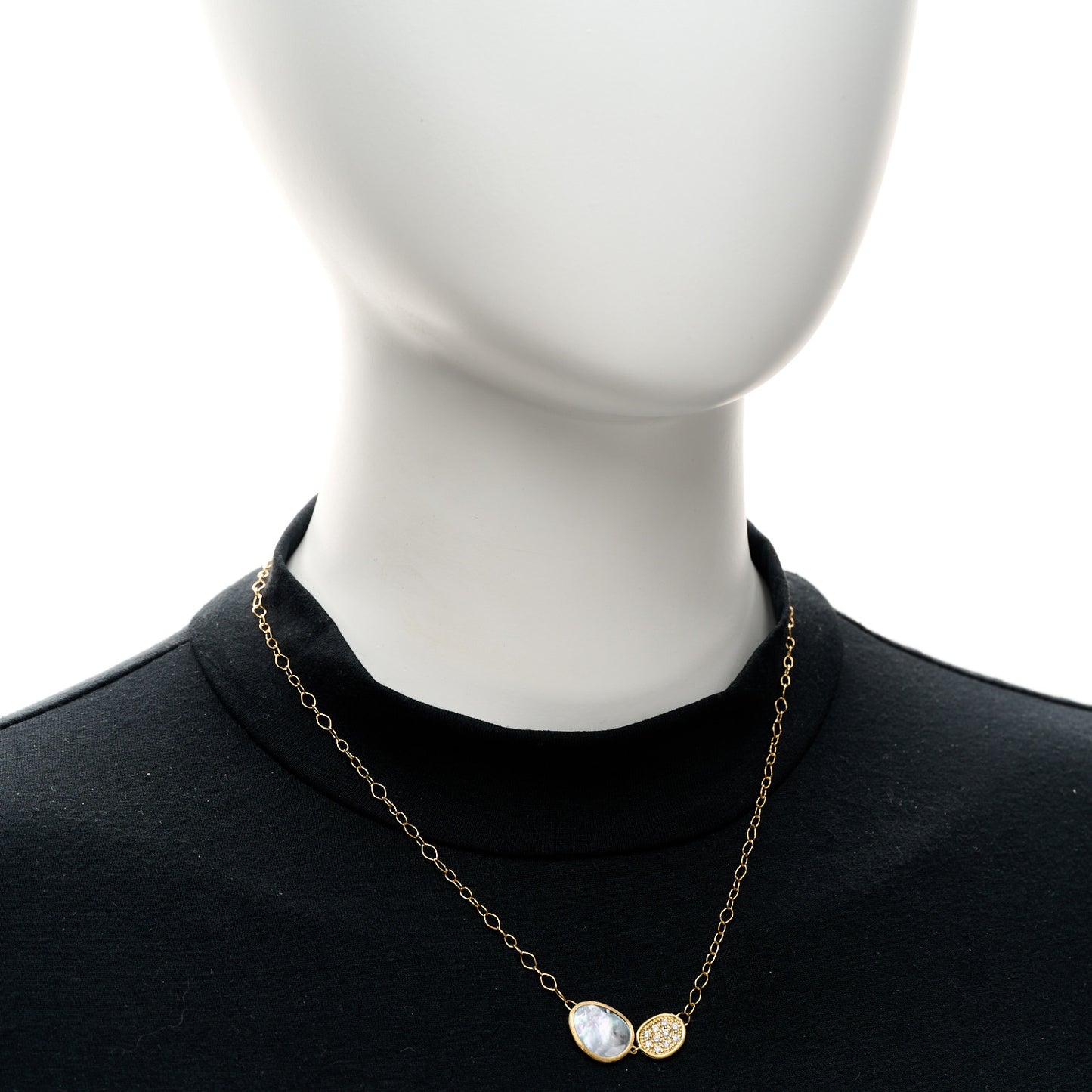 18K Yellow Gold Diamond Black Mother of Pearl Lunaria Necklace