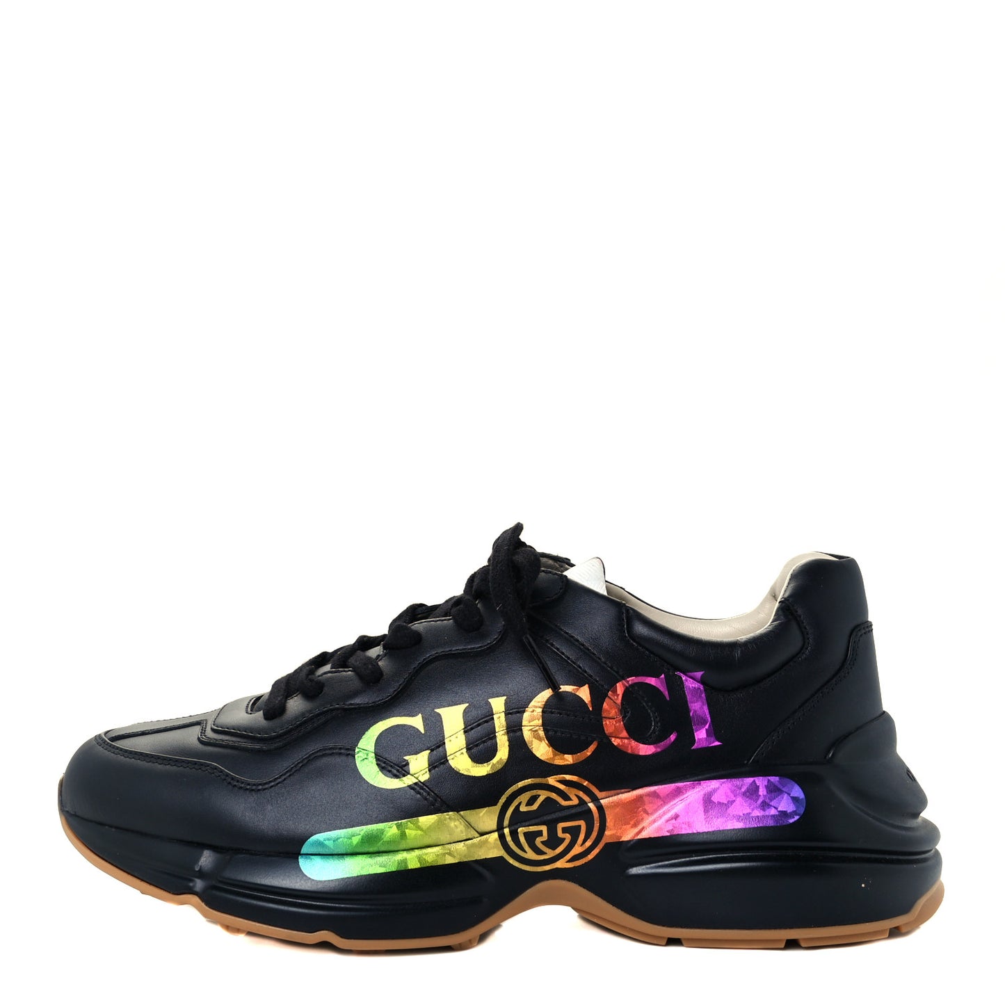 Calfskin Iridescent Logo Mens Rhyton Sneakers 7.5 Black