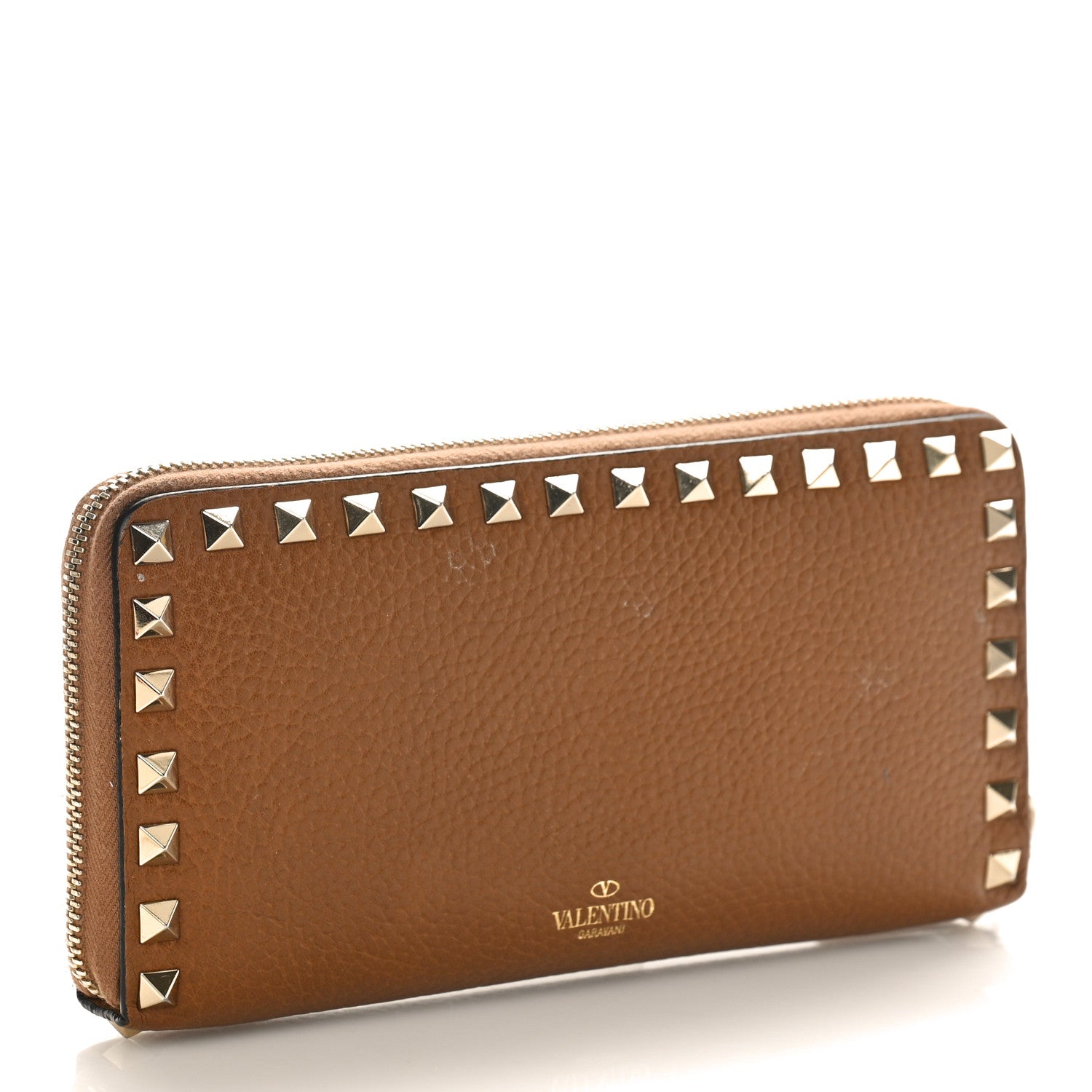 Valentino Garavani Grained Calfskin Rockstud Zip Around Wallet Bright Cognac 3 of 9