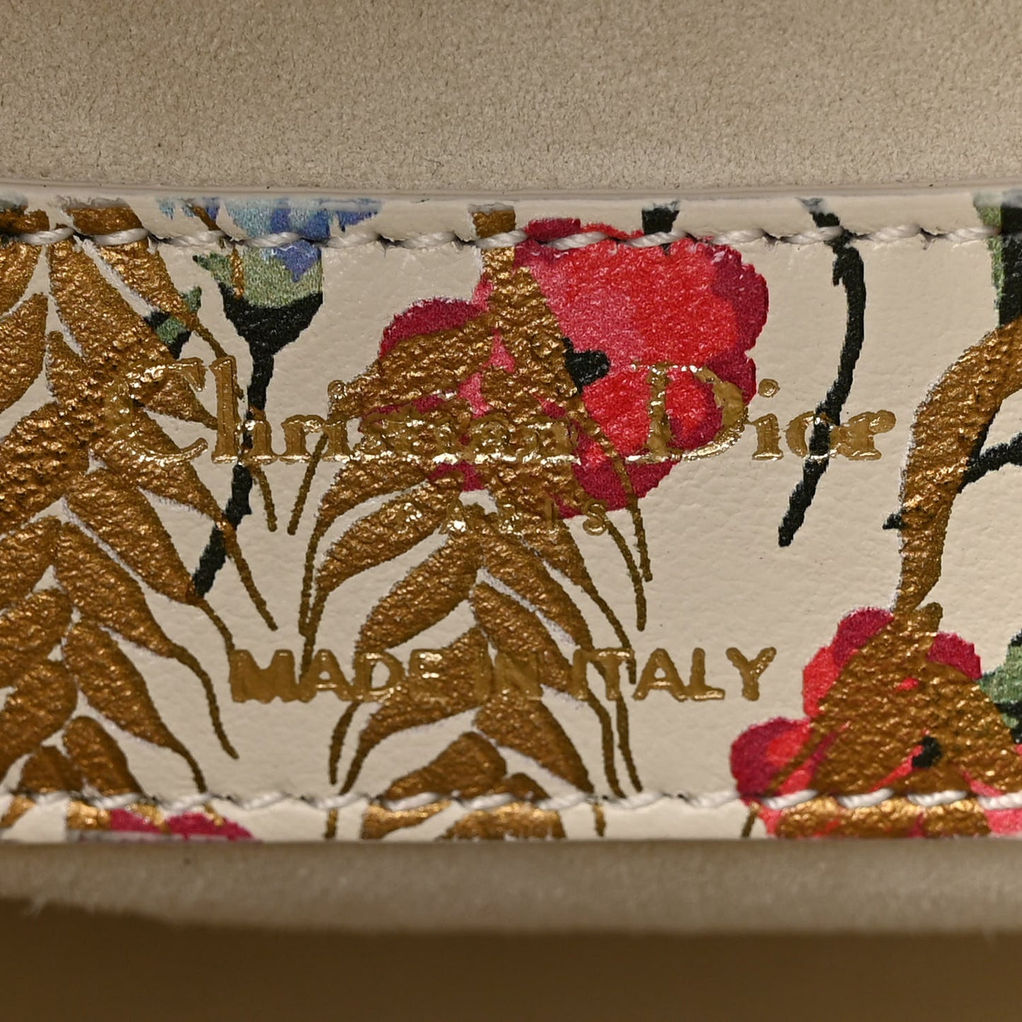 Calfskin Hibiscus Printed Embroidered My ABCDior Lady Dior Beige Multicolor