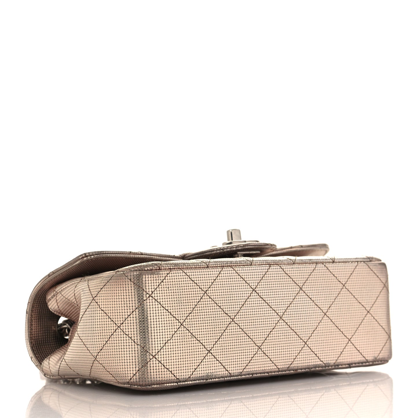 Metallic Calfskin Quilted Pixel Effect Mini Rectangular Flap Pink Gold