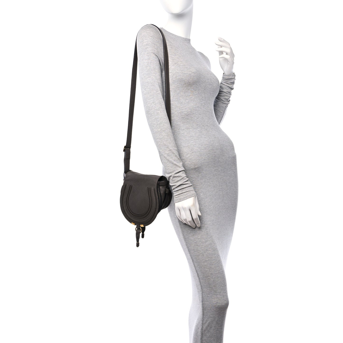Grained Calfskin Small Marcie Saddle Bag Brown