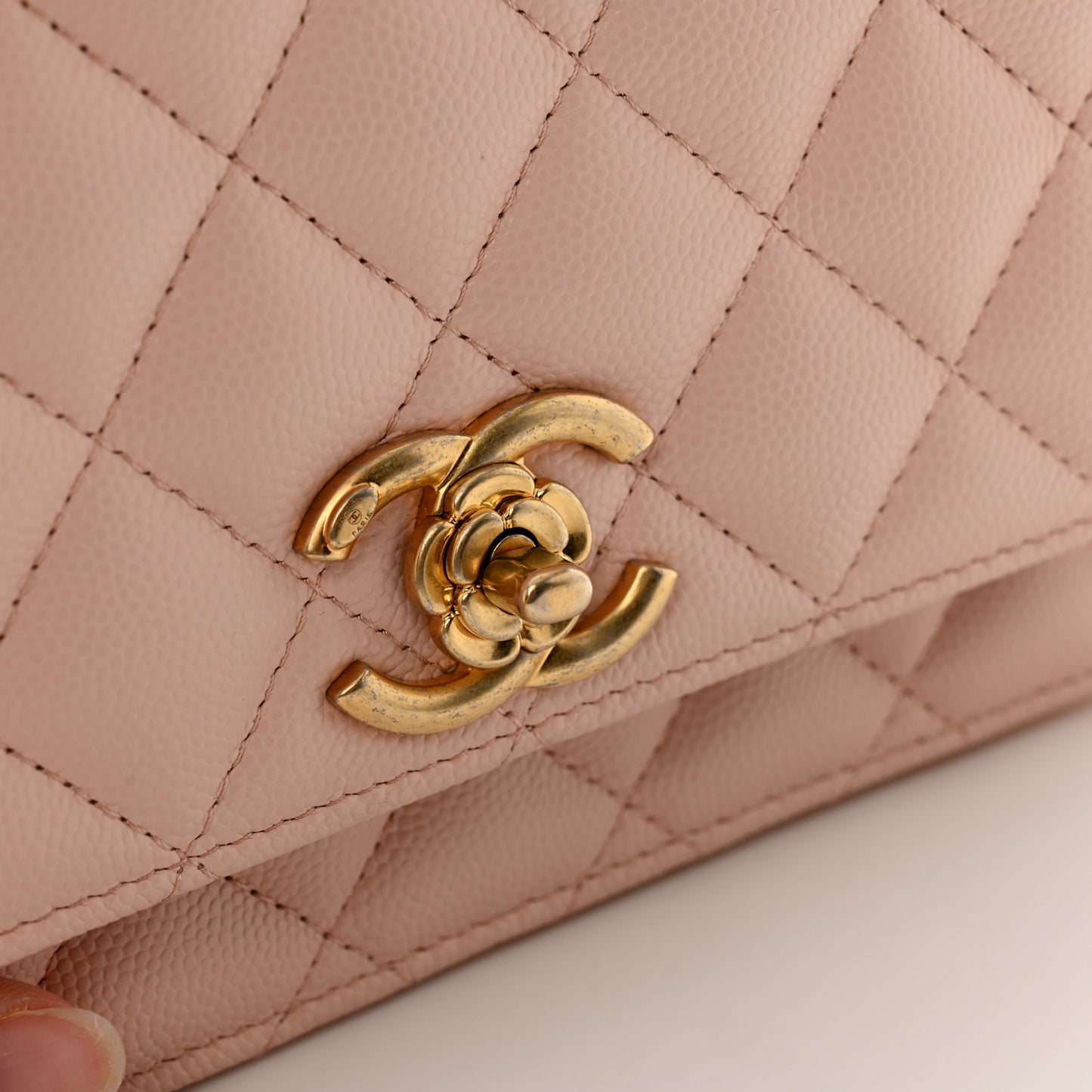 Caviar Quilted Camellia Wallet On Chain WOC Light Pink