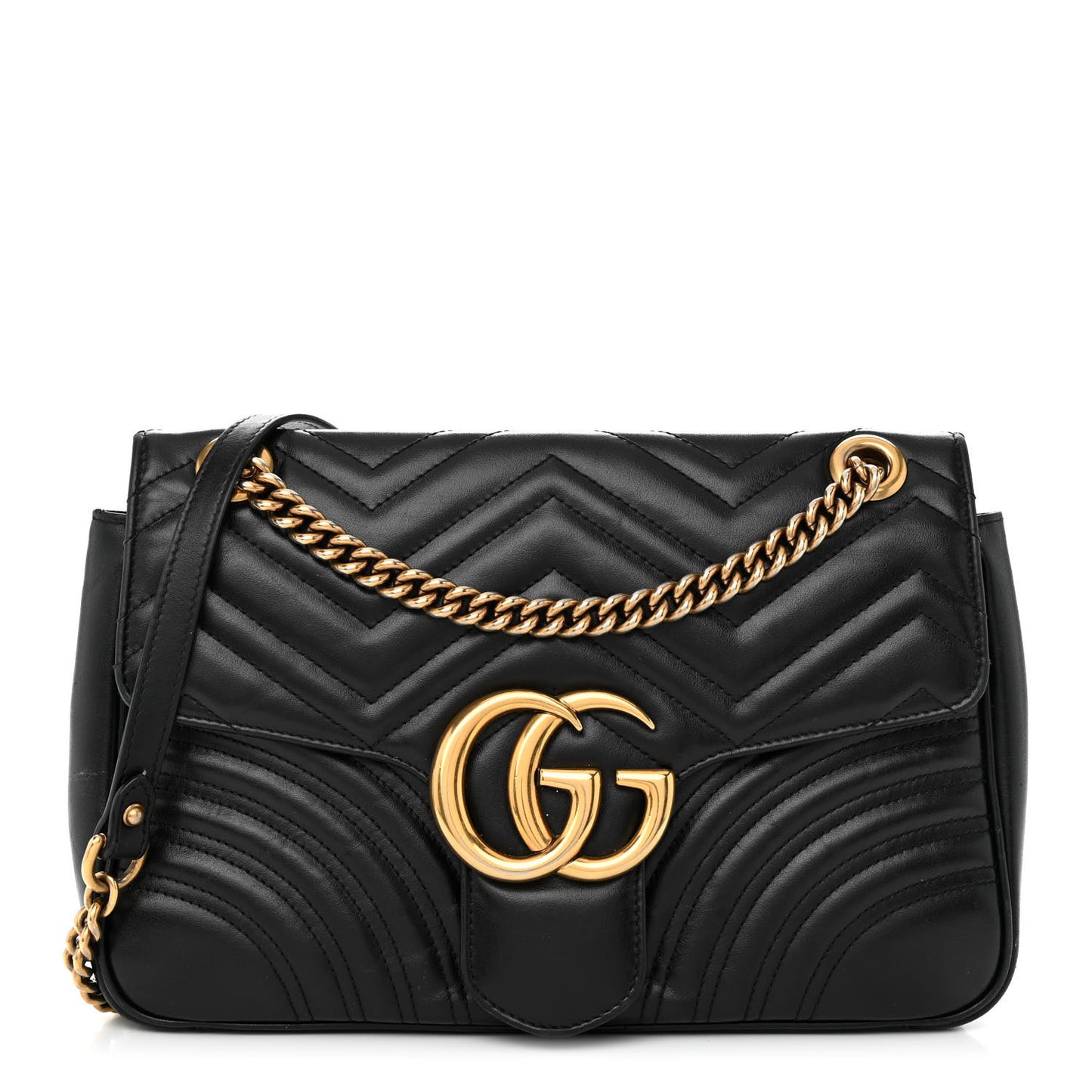 Calfskin Matelasse Medium GG Marmont Shoulder Bag Black