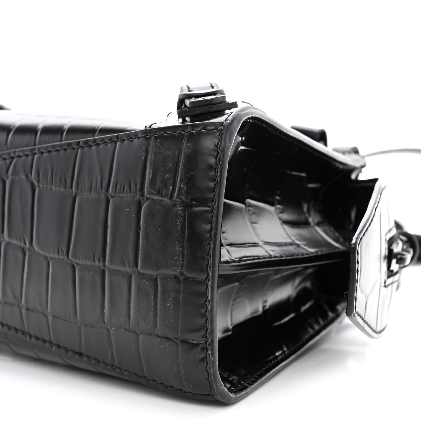 Semi Shiny Calfskin Crocodile Embossed Neo Classic Black Hardware Mini City Black