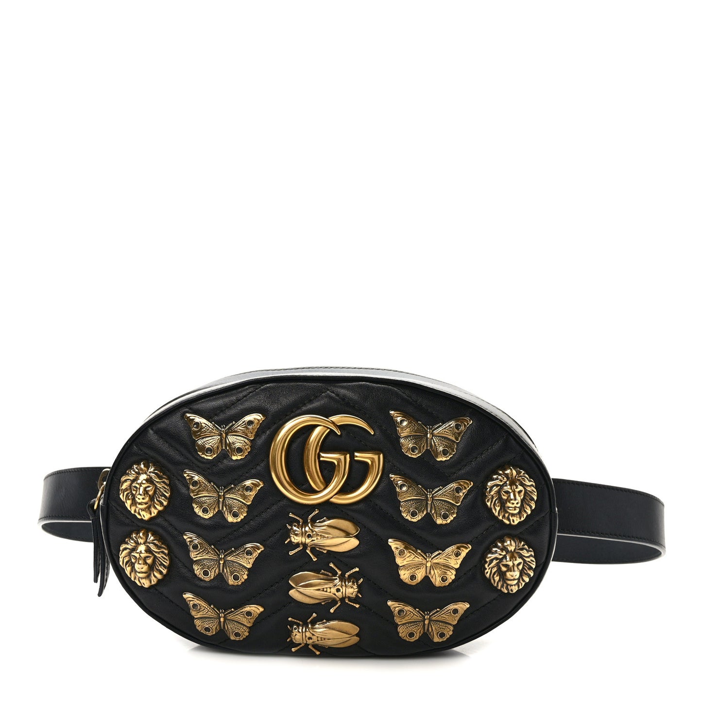 Calfskin Matelasse Animal Studs GG Marmont Belt Bag 95 34 85/34 Black