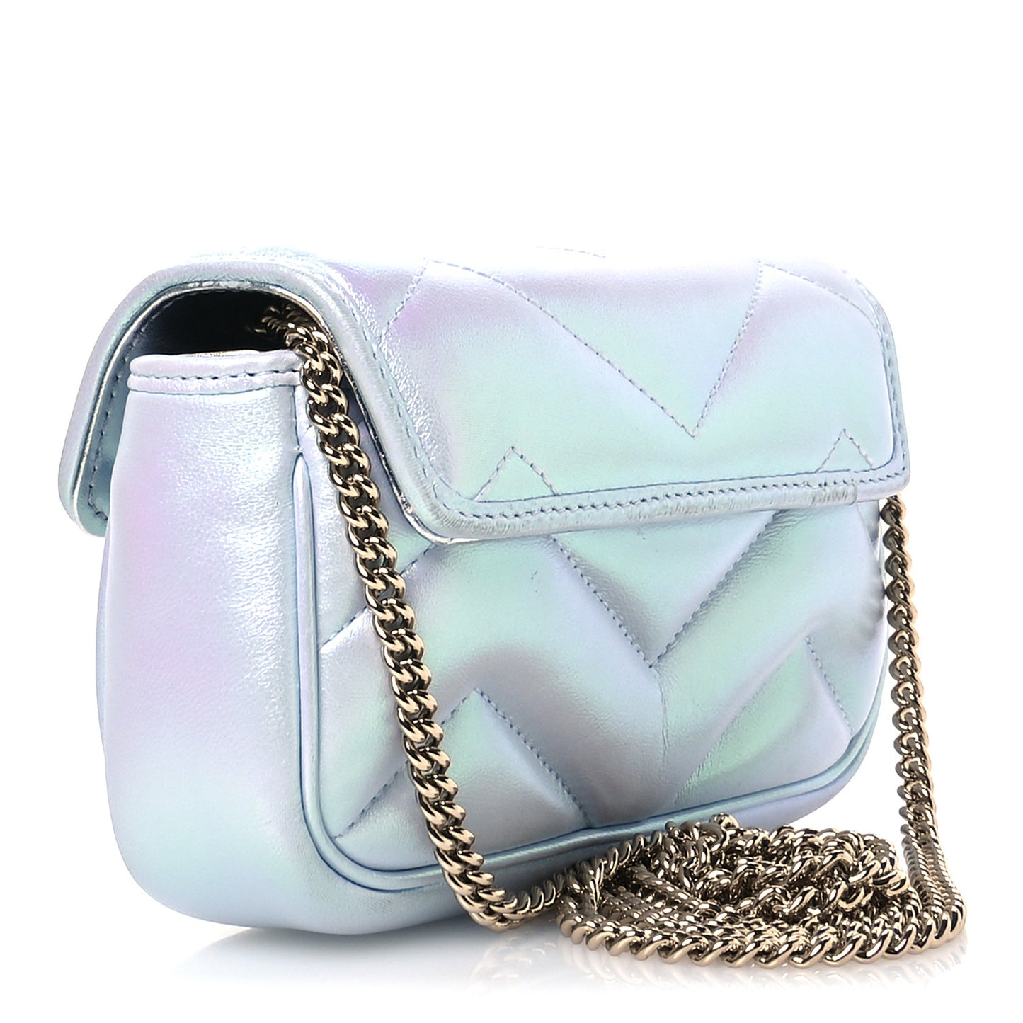 Iridescent Nappa Chevron Matelasse Small GG Marmont Shoulder Bag Iridescent Snow Light Blue