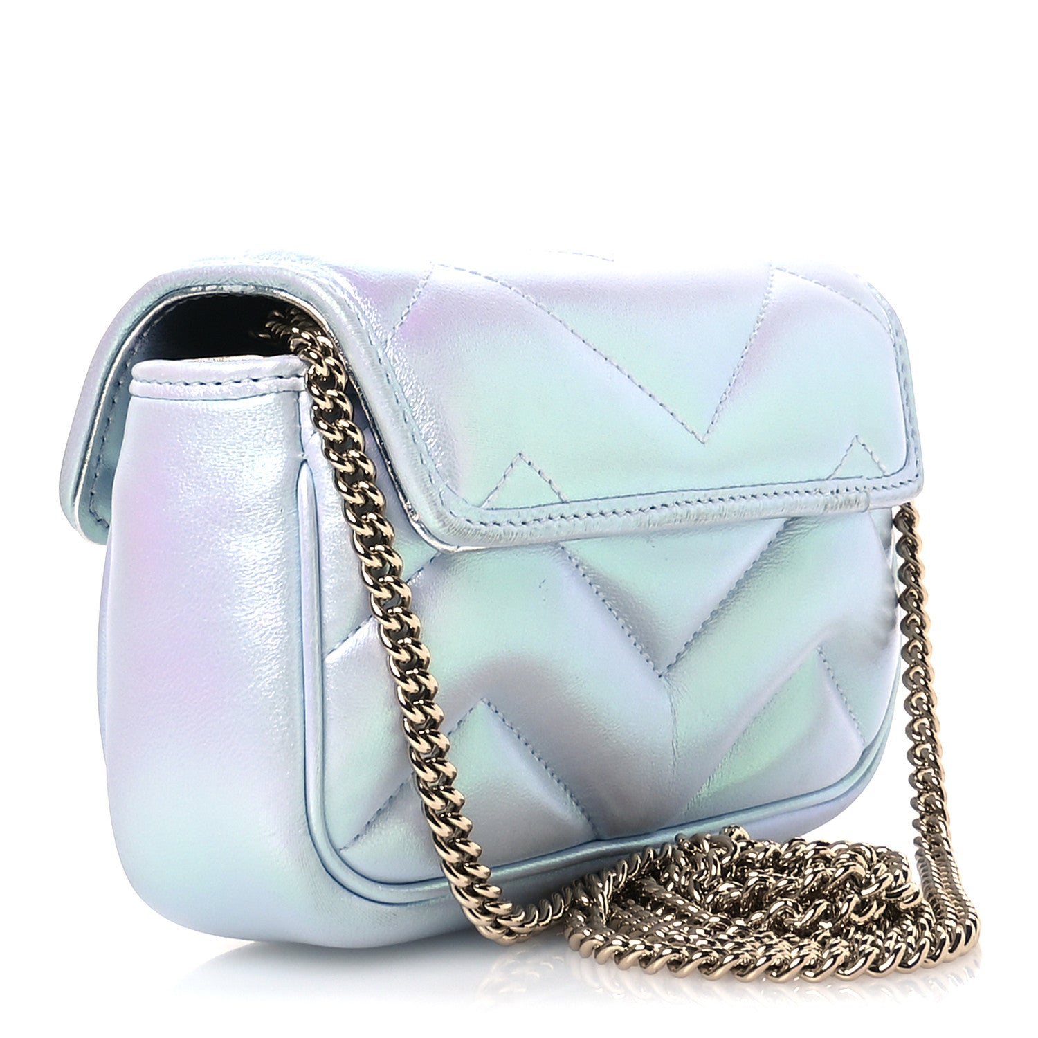 Gucci Iridescent Nappa Chevron Matelasse Small GG Marmont Shoulder Bag Iridescent Snow Light Blue 3 of 11