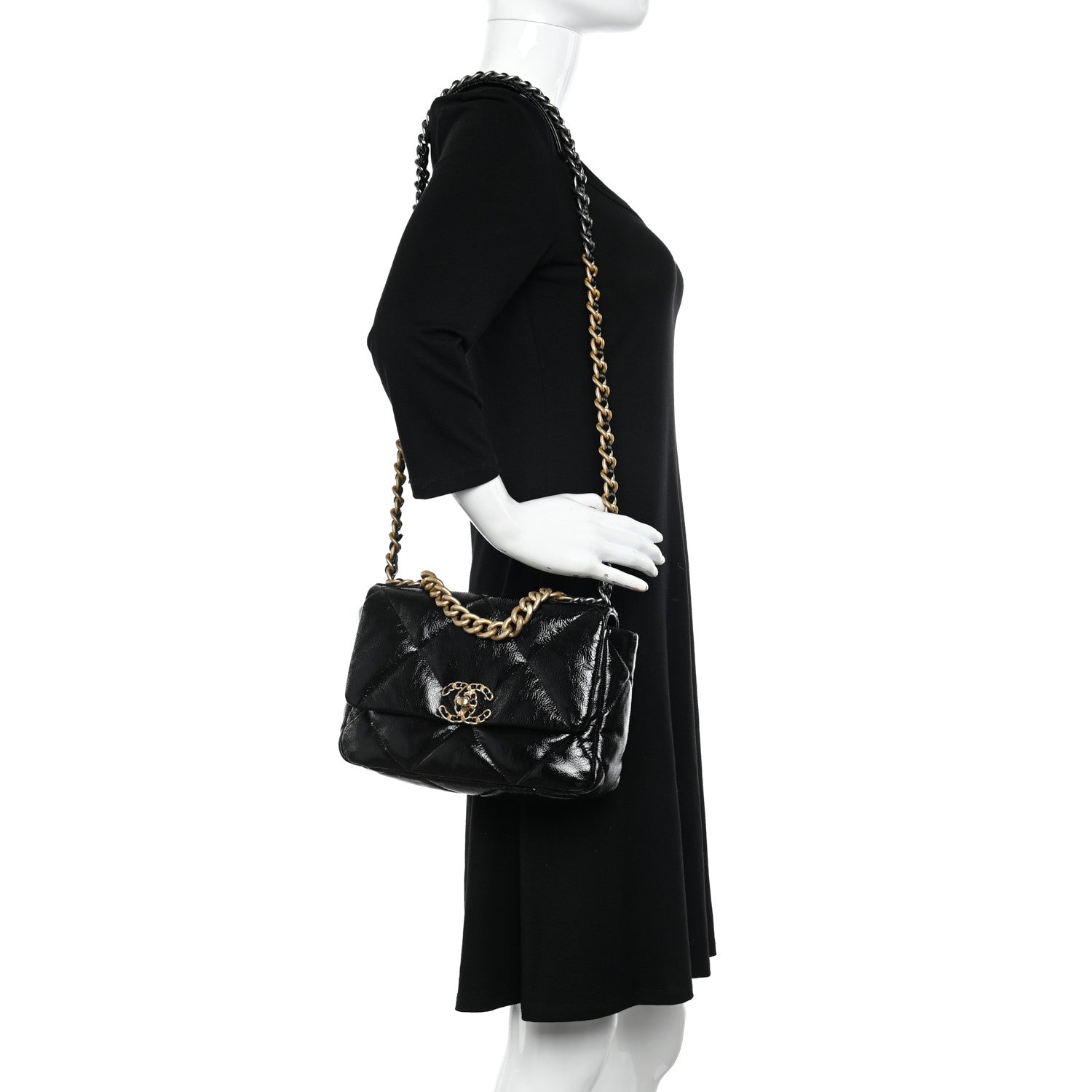 Chanel Shiny Crumpled Calfskin Quilted Medium Chanel 19 Flap Black 2 of 10