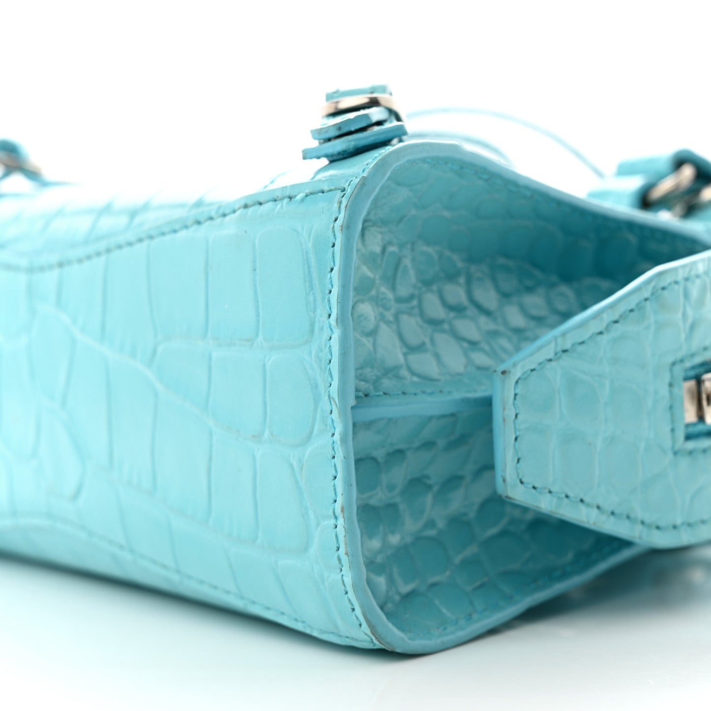 Calfskin Crocodile Embossed Neo Classic Silver Hardware Nano City Crossbody Azur
