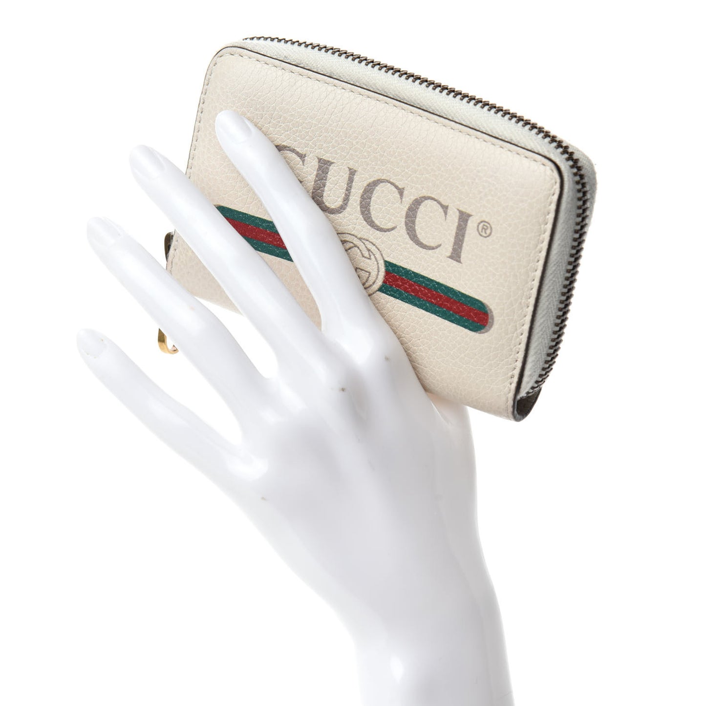 Calfskin Logo Zip Around Card Case White