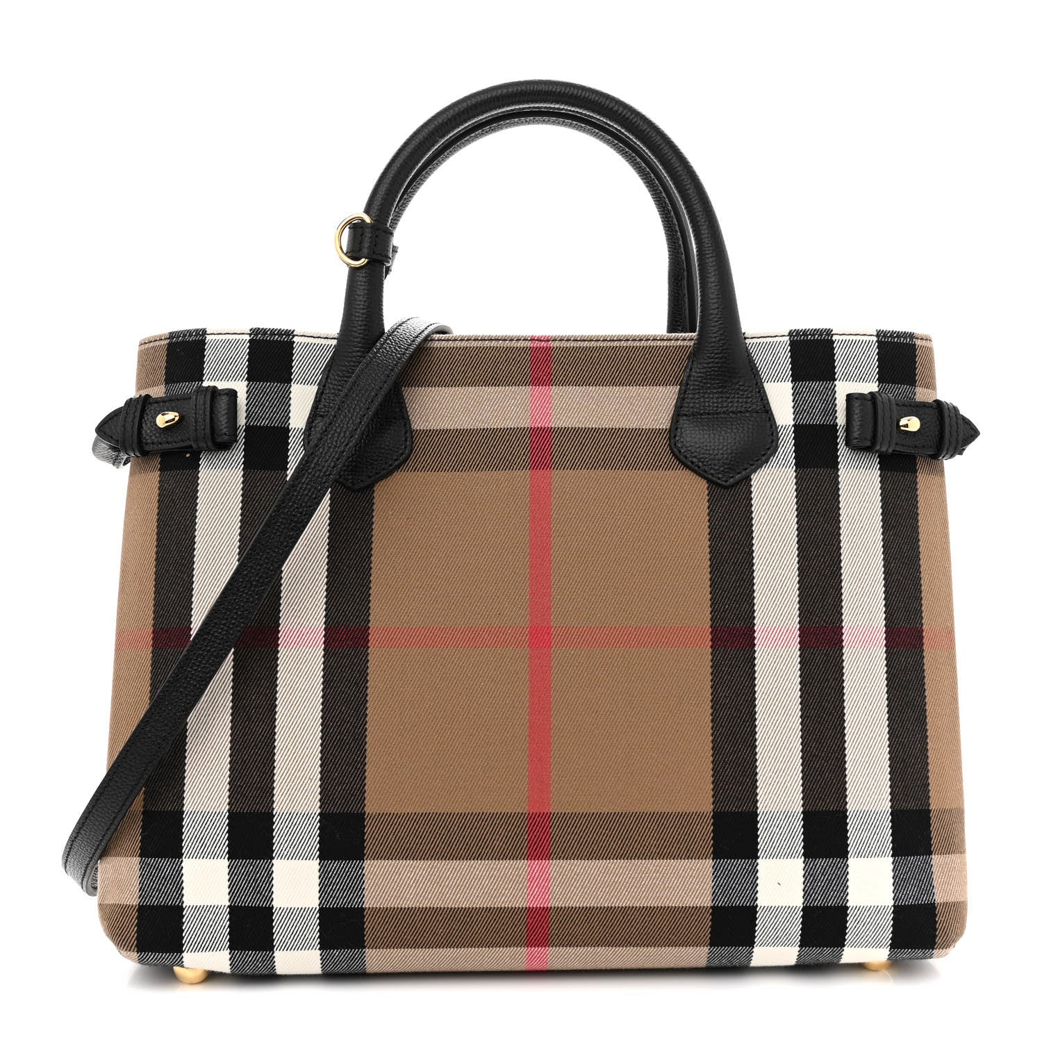 Burberry House Check Grainy Calfskin Medium Banner Tote Black 1 of 11