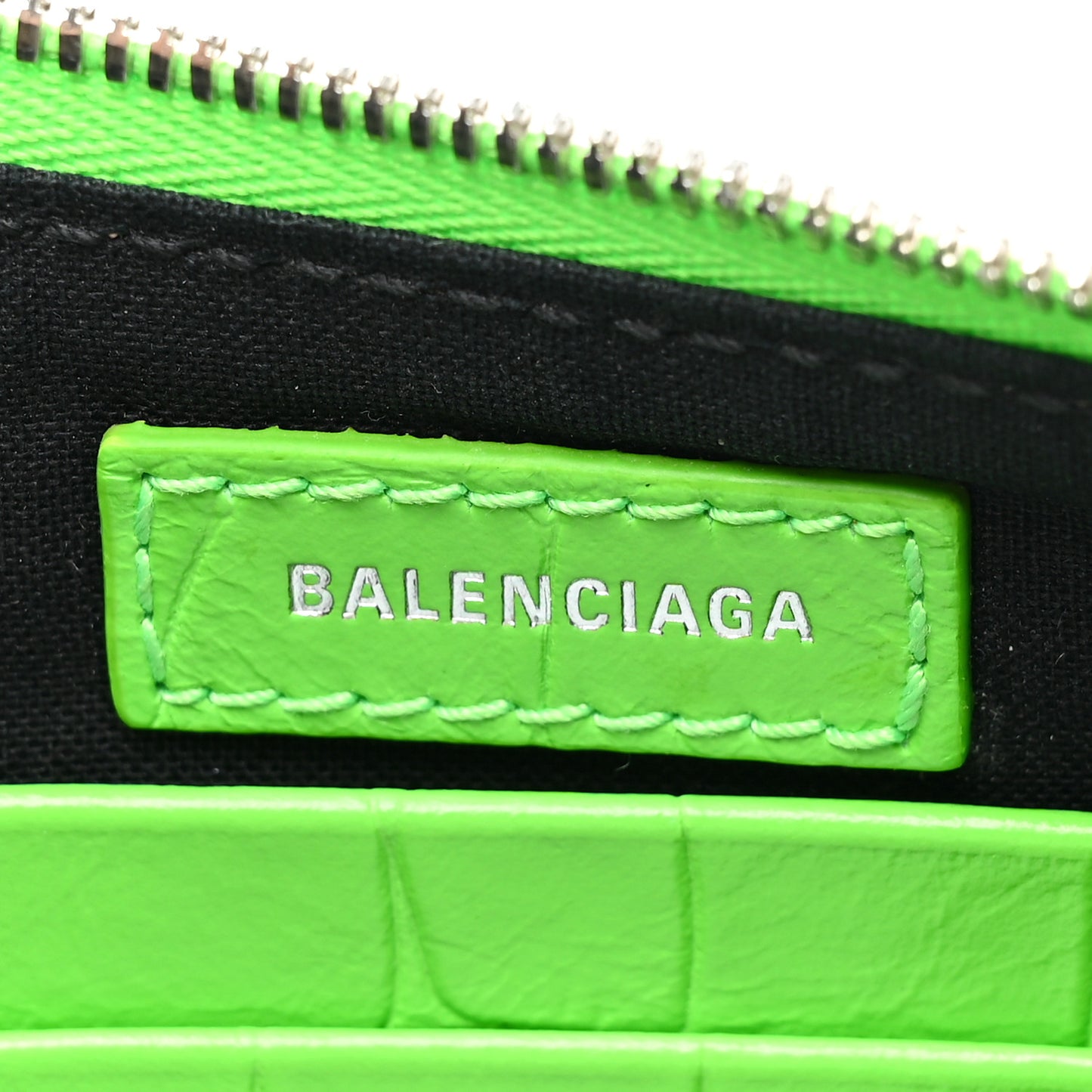 Extra Supple Calfskin Crocodile Embossed Le Cagole Mini Purse With Chain Acid Green