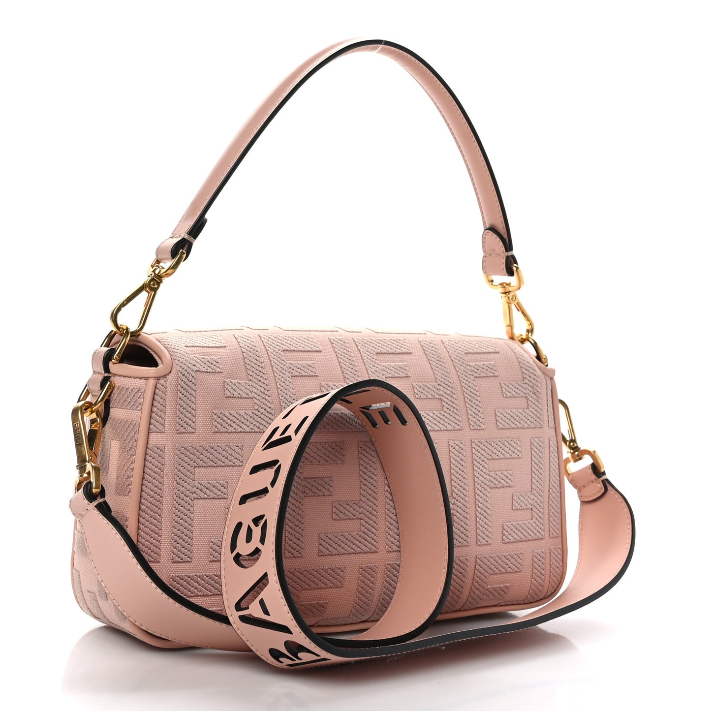 Canvas Vitello King Extra Strap FF Embroidered Baguette Baby Pink