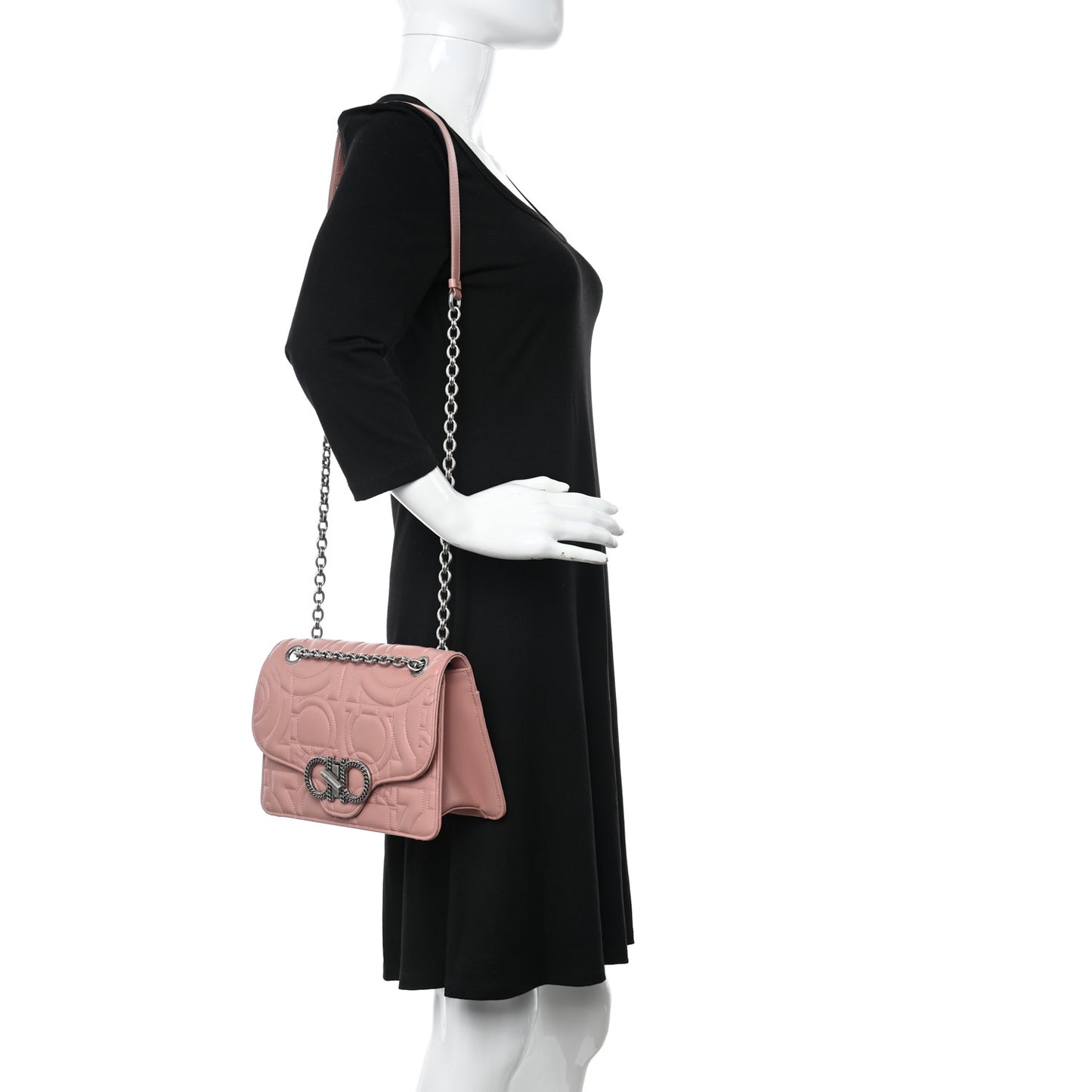 Calfskin Quilted Gancini Flap Bag Antique Rose