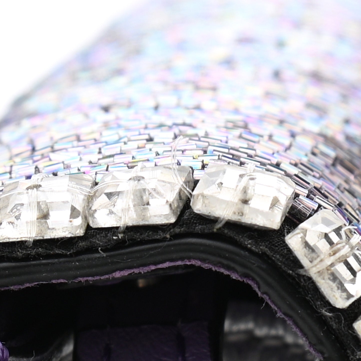 Swarovski Crystal Embroidered Vlogo Small Loco Shoulder Bag Crystal Lilac Silver