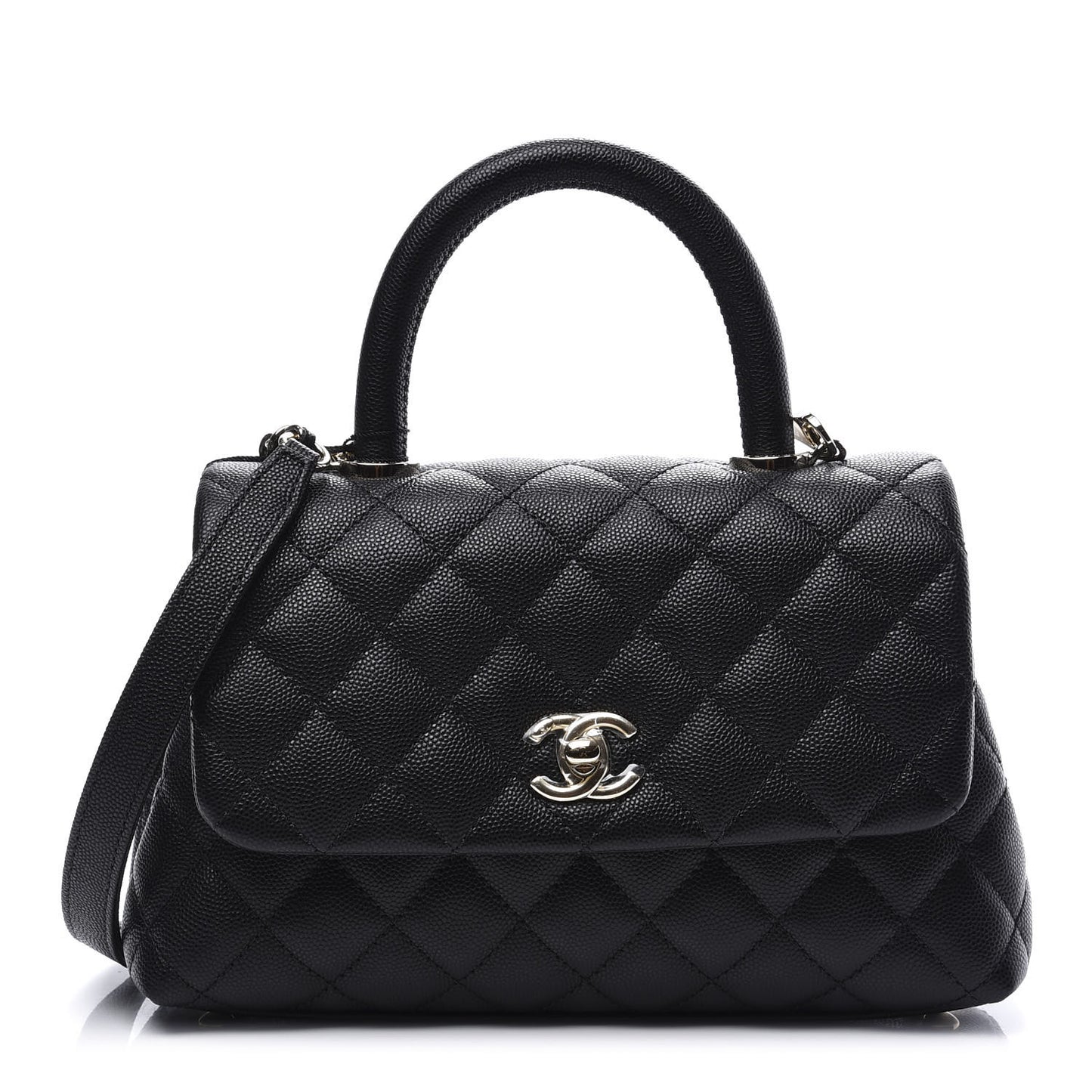 Caviar Quilted Mini Coco Handle Flap Black