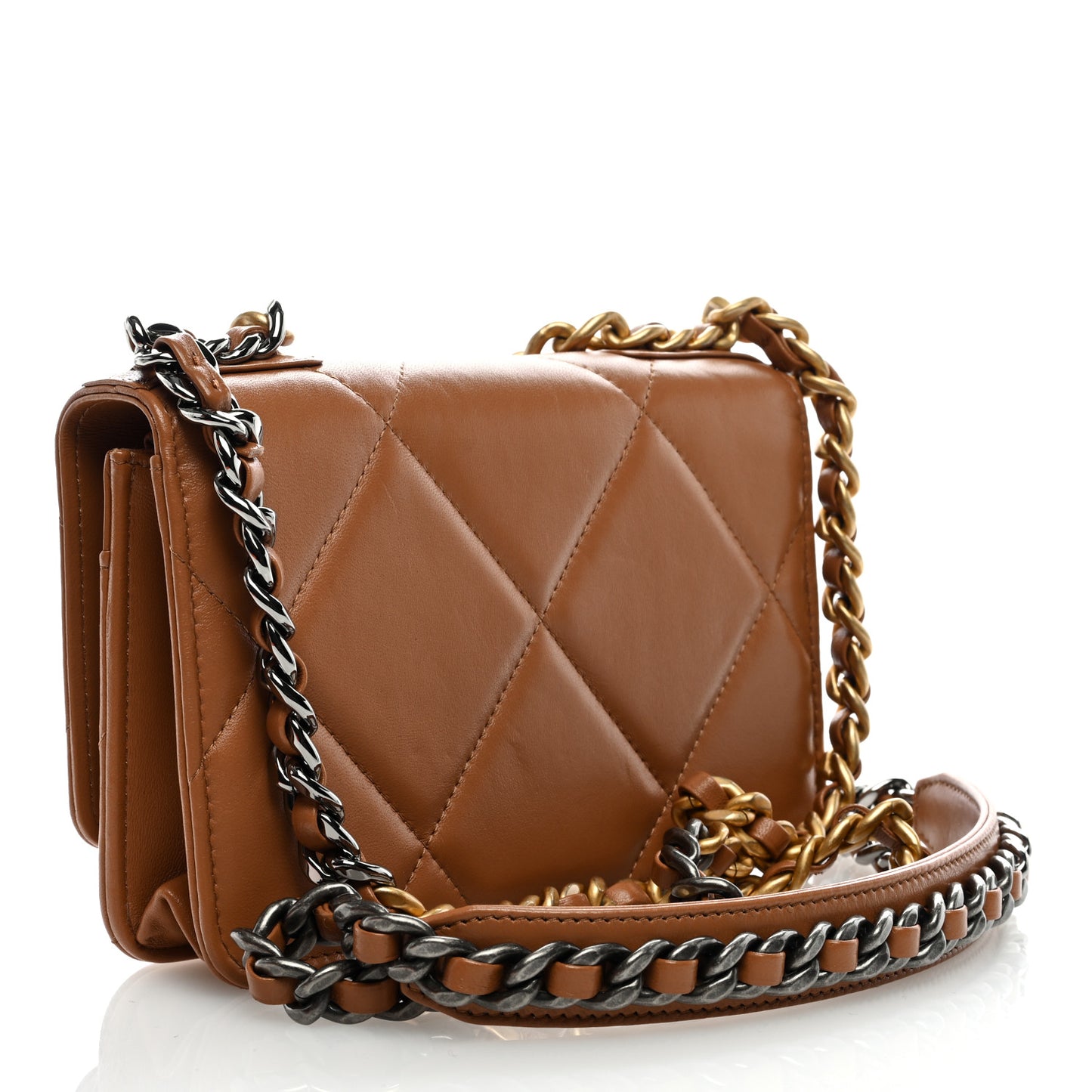 Lambskin Quilted Chanel 19 Wallet On Chain WOC Brown