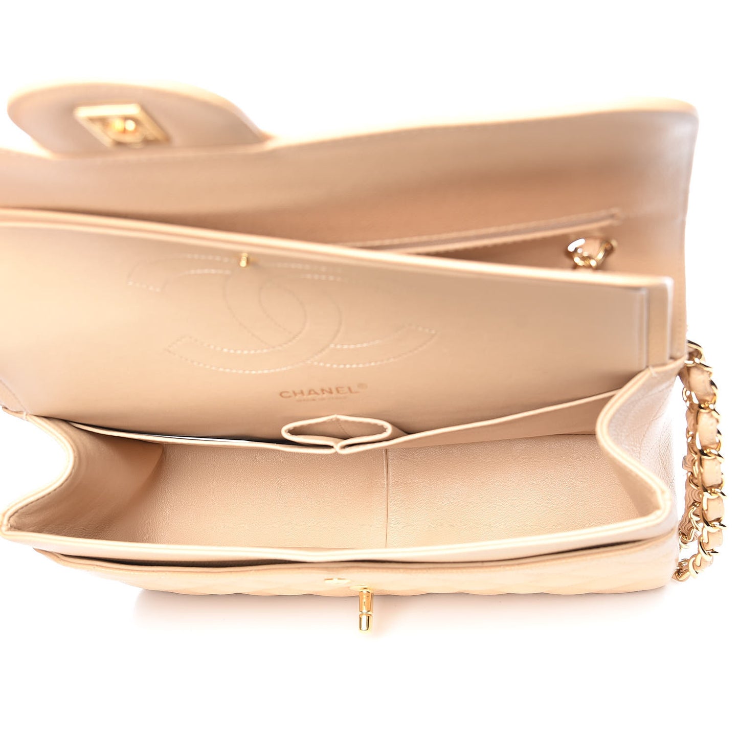 Caviar Quilted Jumbo Double Flap Beige Clair