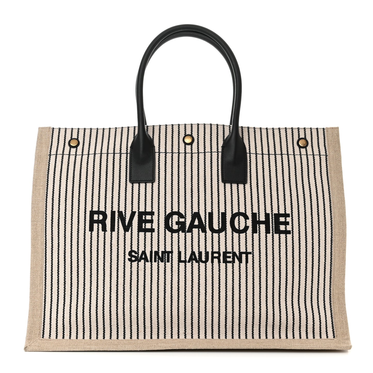 Embroidered Cotton Linen Rive Gauche Noe Tote Natural Black