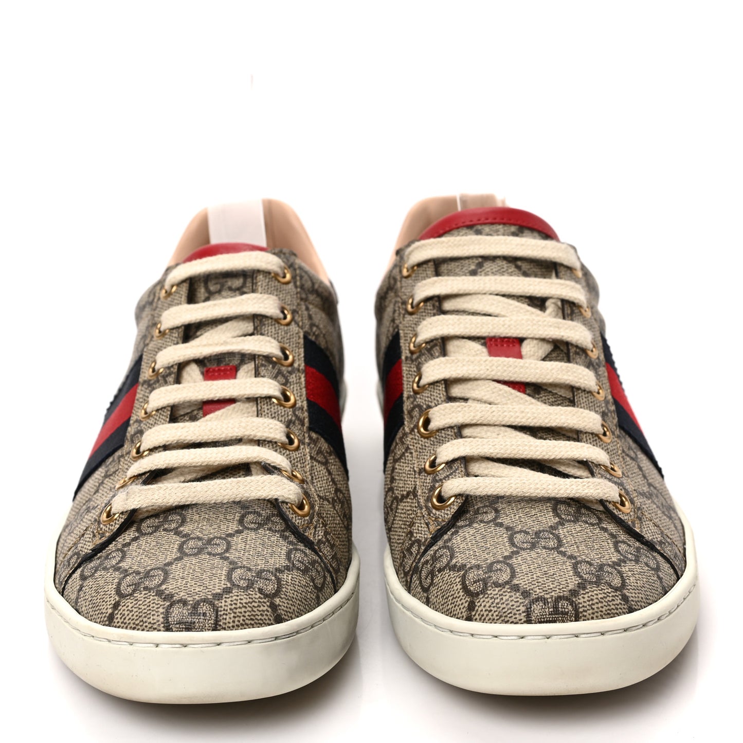 GG Supreme Monogram Ayers Web Womens Ace Sneakers 38 Beige