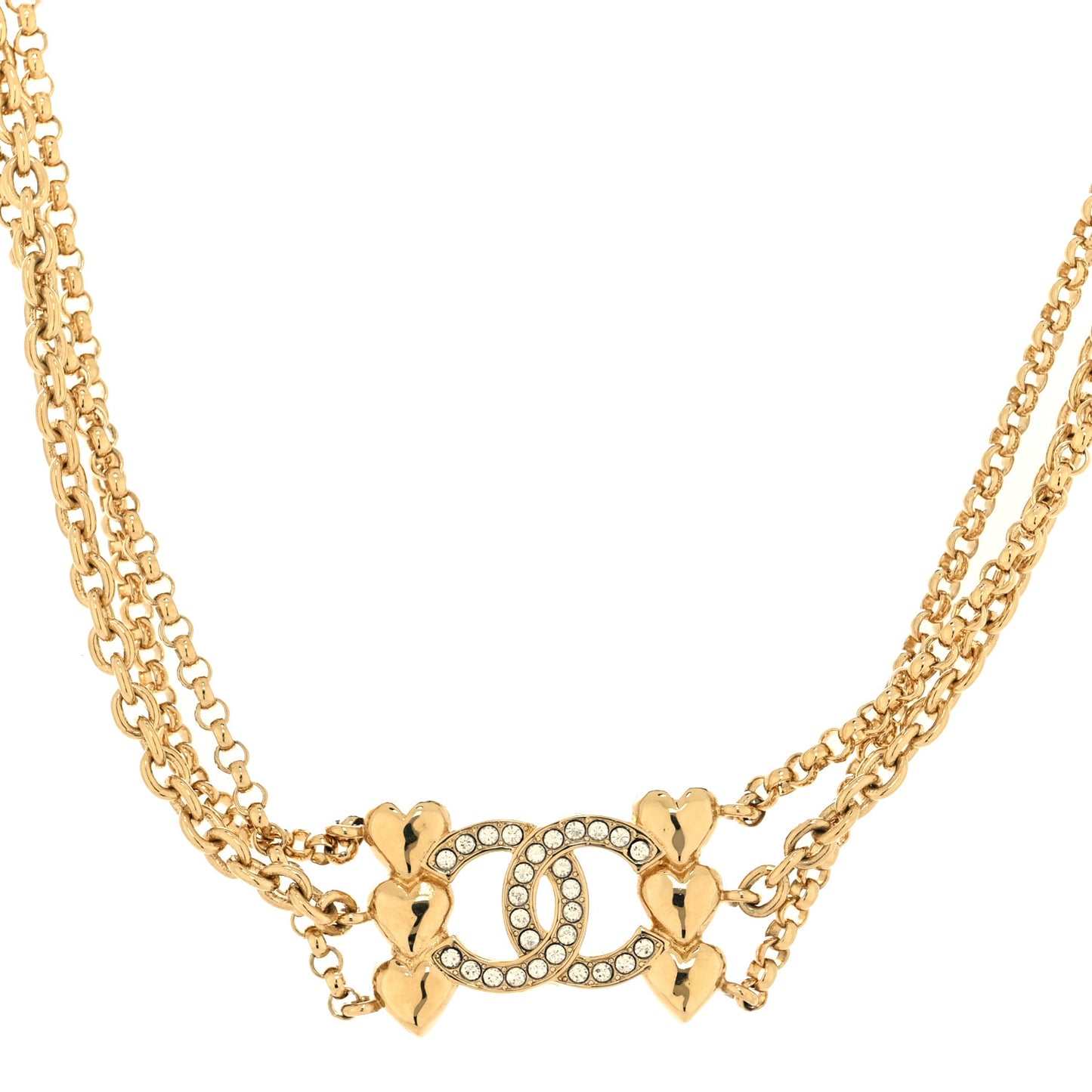 Crystal CC Heart Link Multi Strand Choker Necklace Gold