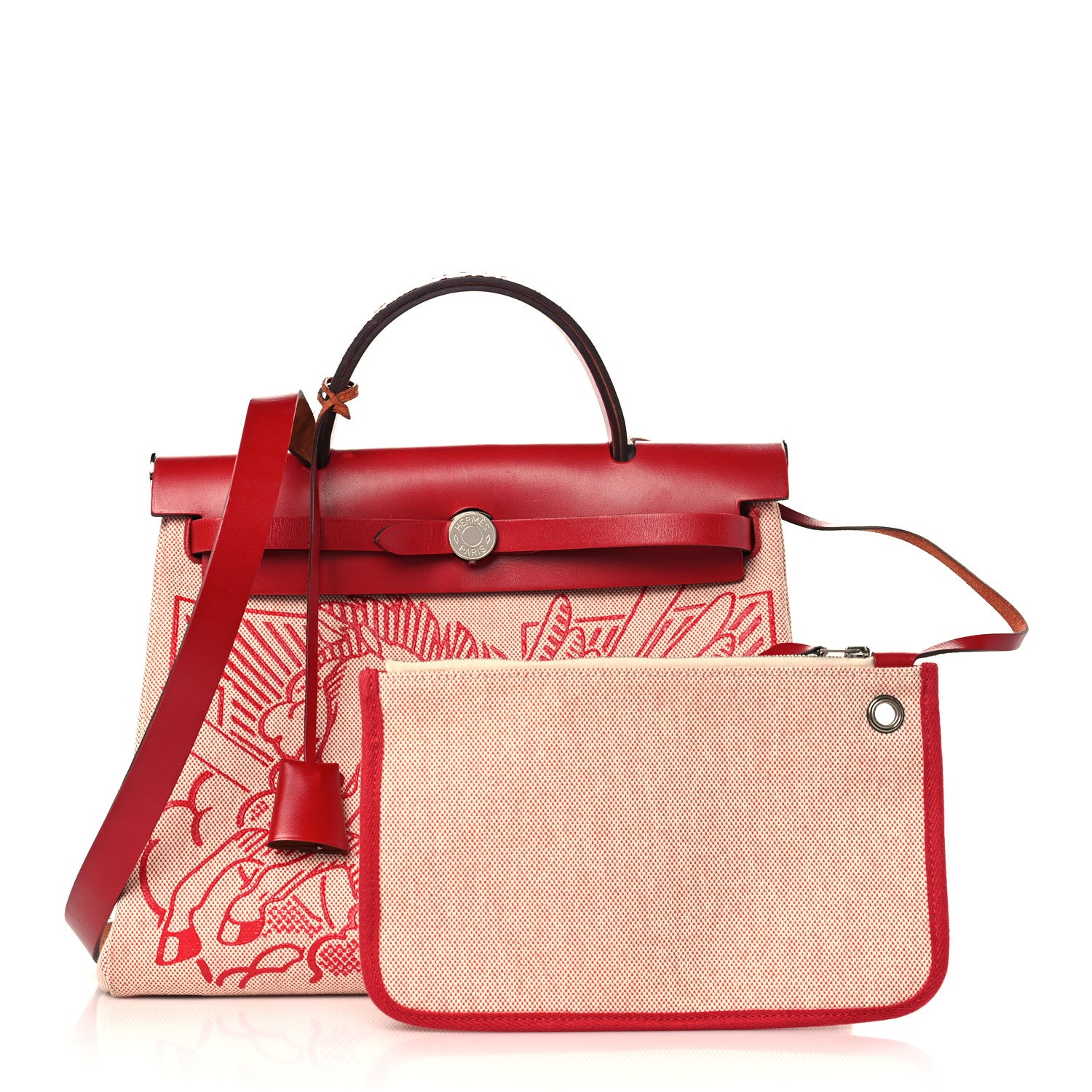 Hermes Vache Hunter Toile Pegase Pop Herbag Zip Retourne 31 PM Rouge Piment 1 of 14