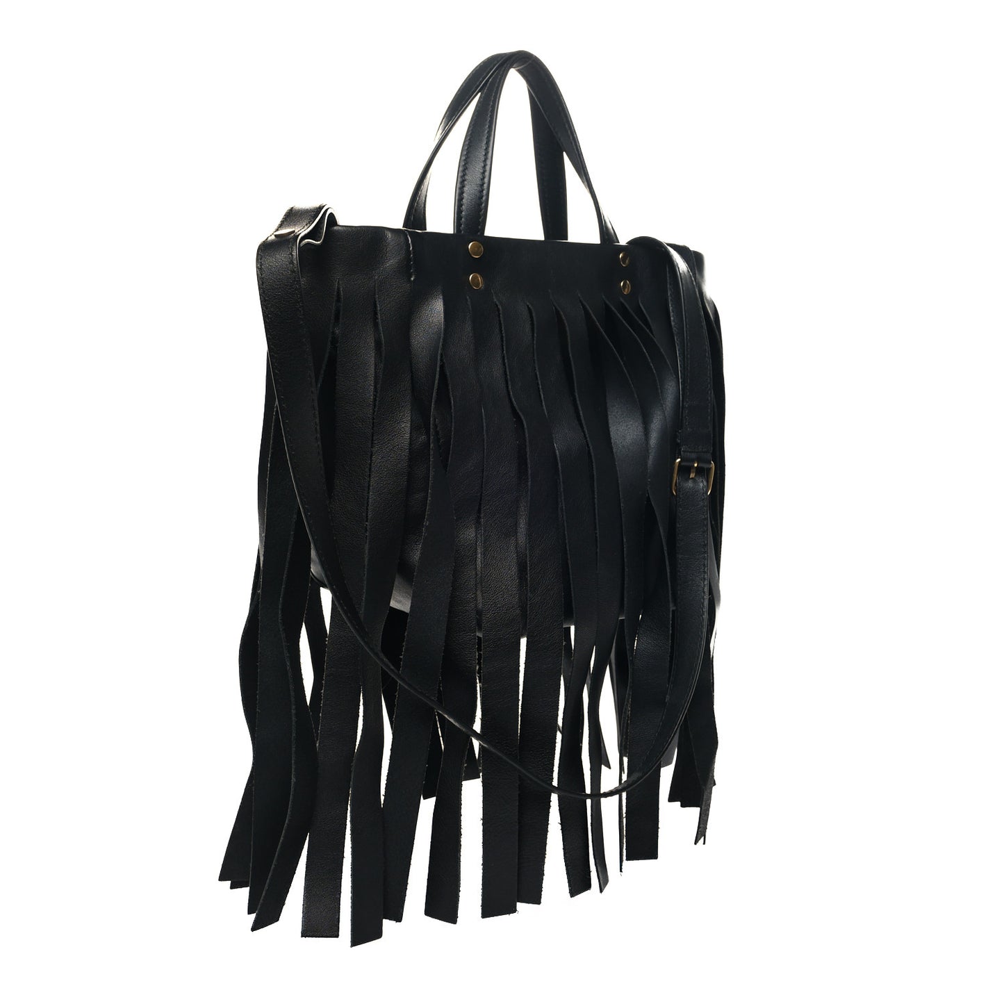 Calfskin XS Fringe Laundry Cabas Black