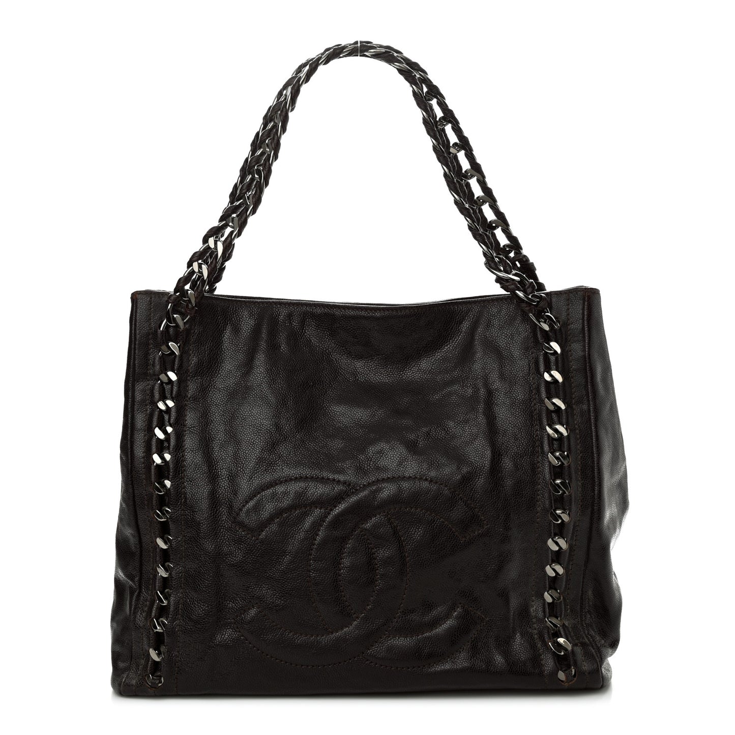 Glazed Caviar Modern Chain Tote Brown