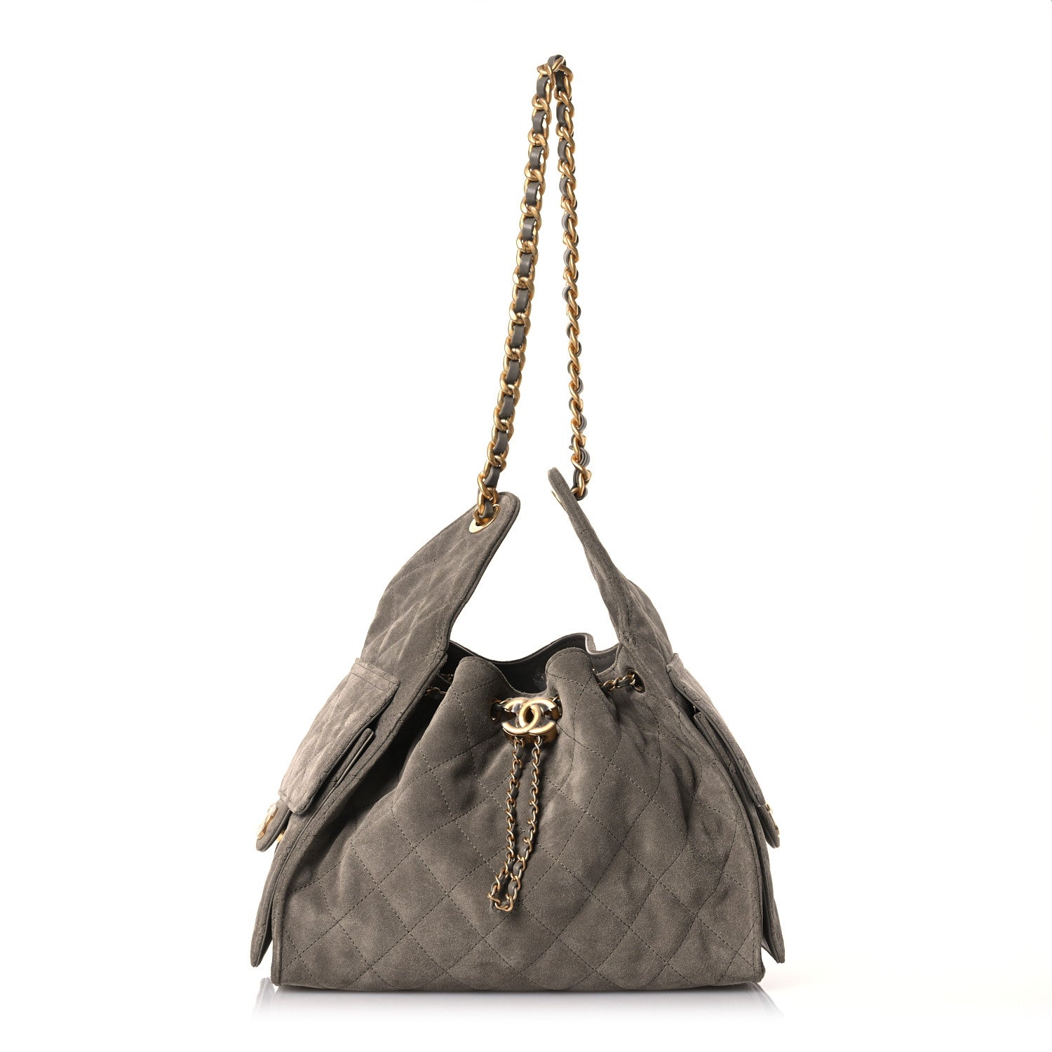 Chanel Suede Quilted Small Chanel 25 Handbag Dark Grey 1614178