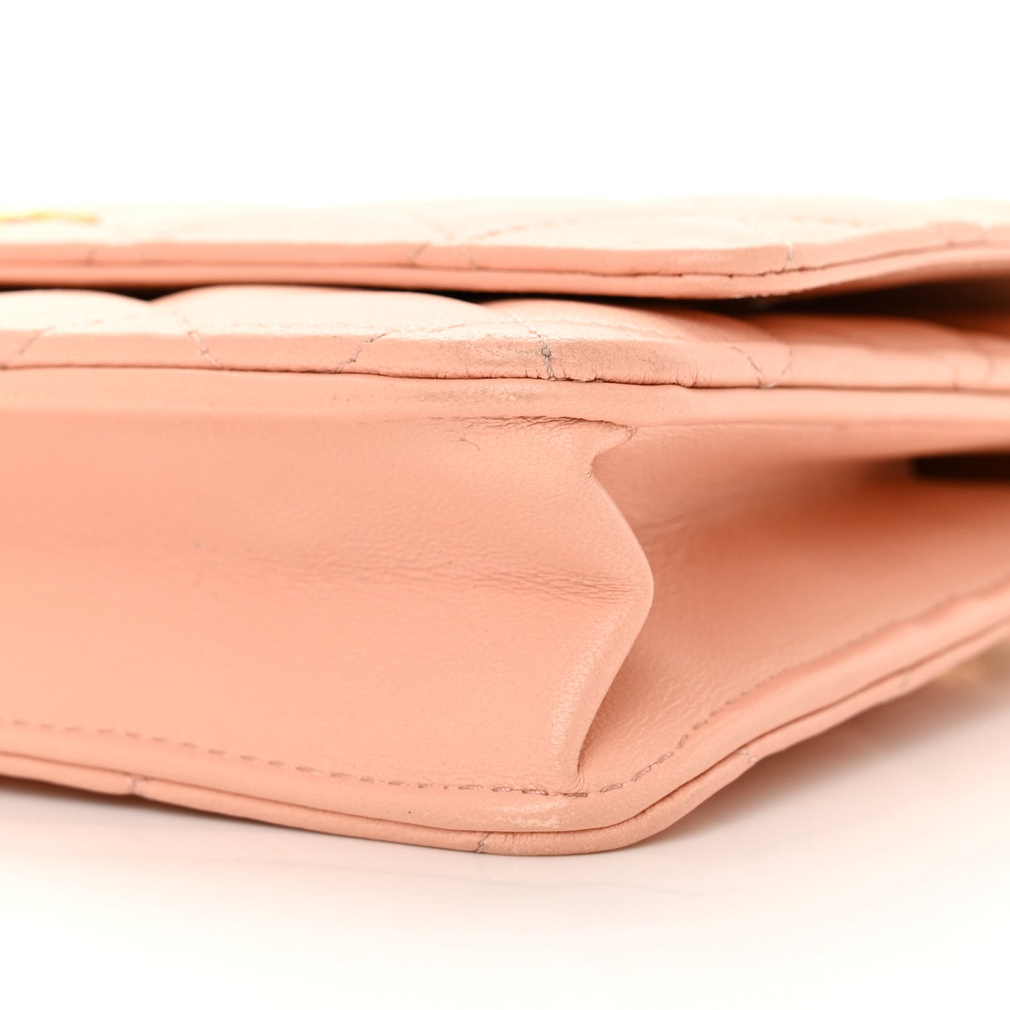 Lambskin Quilted Pearl Crush Wallet on Chain WOC Light Orange