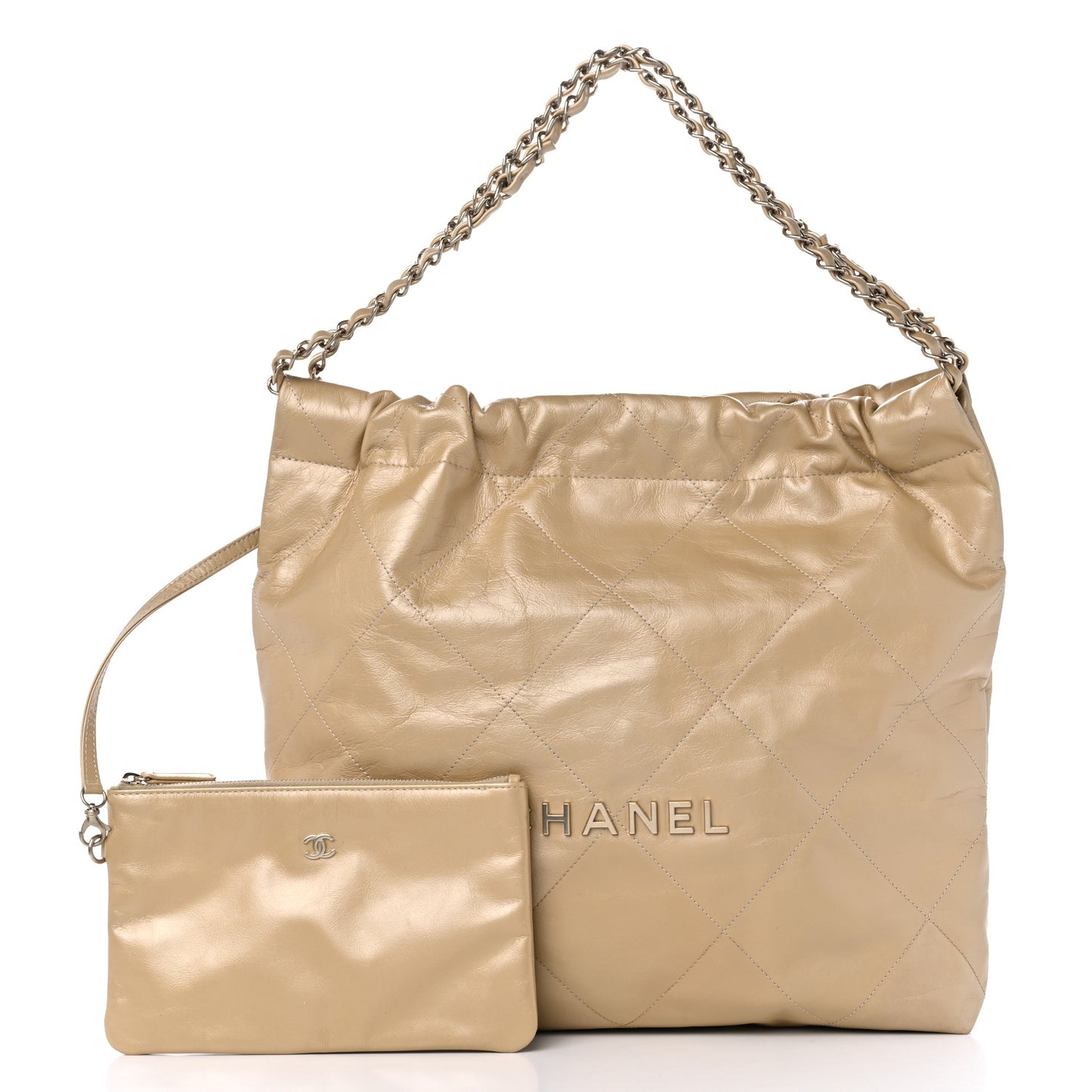 Shiny Crumpled Calfskin Quilted Chanel 22 Gold