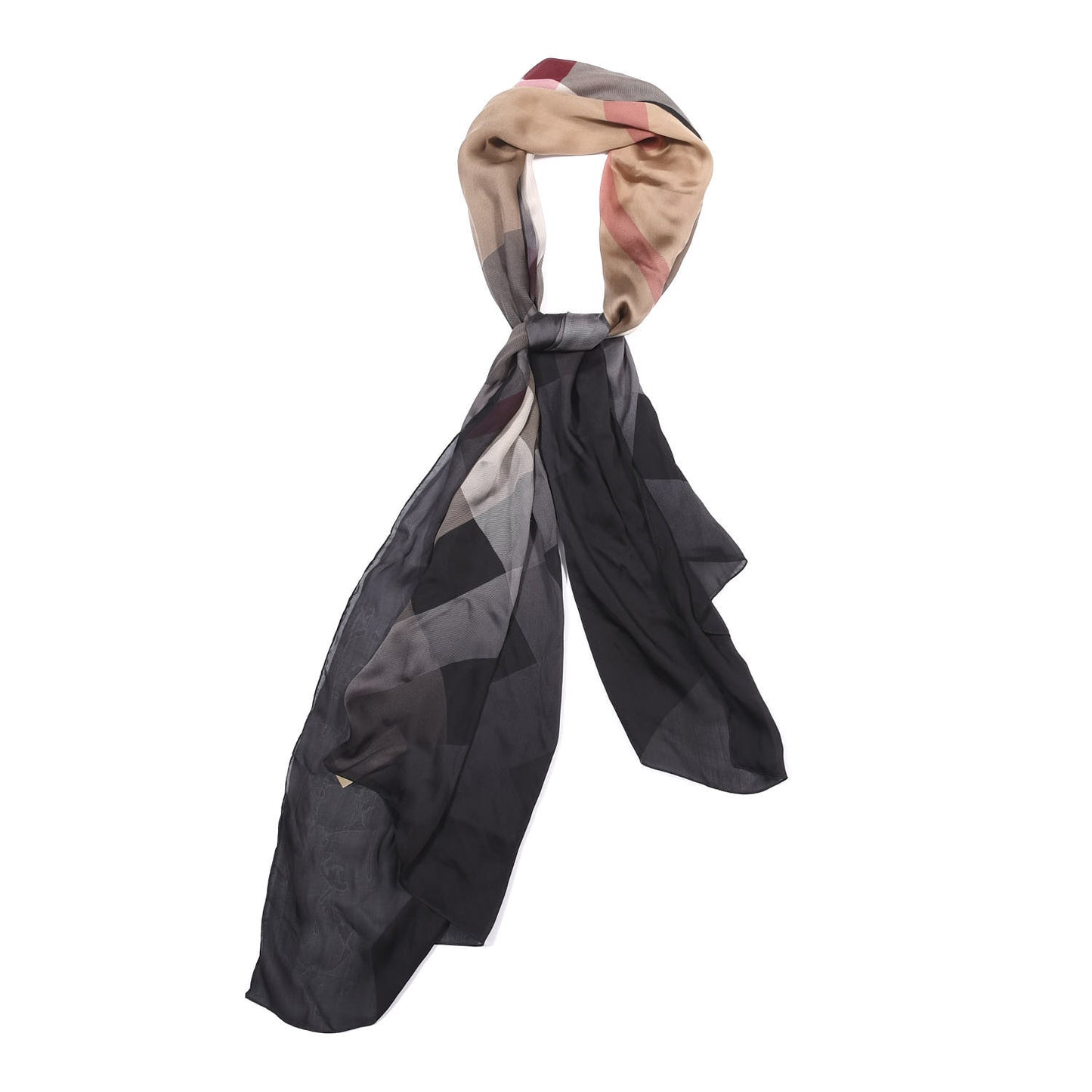 Silk Ombre Check Scarf Camel Black
