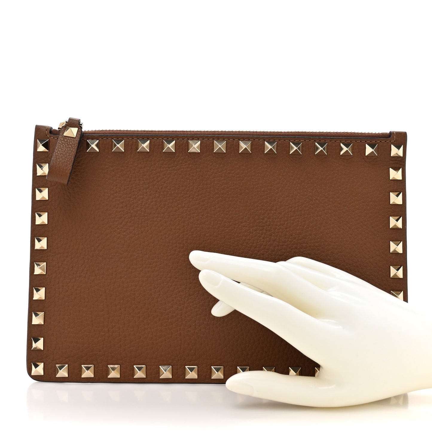 Grained Calfskin Medium Rockstud Zip Pouch Deep Cuir