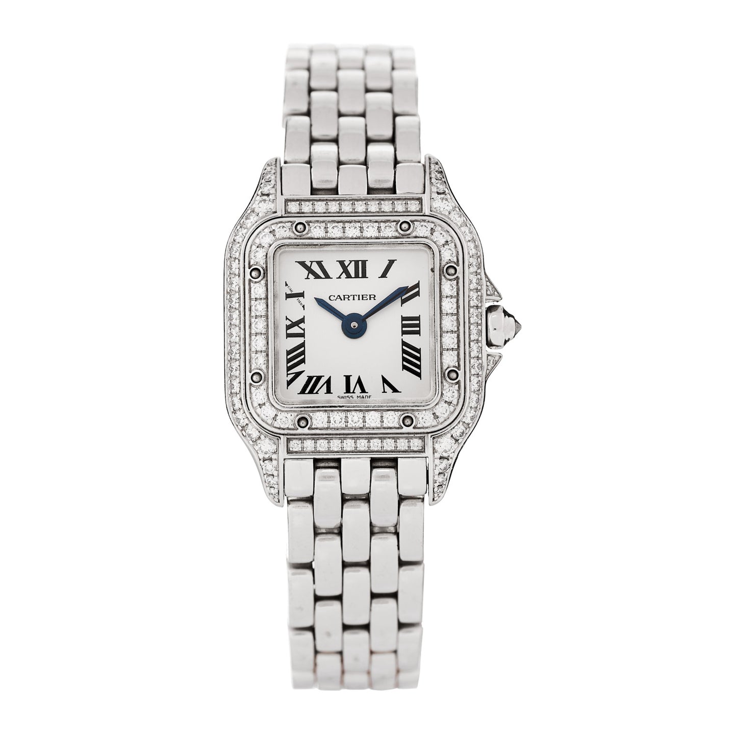 18K White Gold Diamond Bezel 19mm Double Row Panthere Quartz Watch