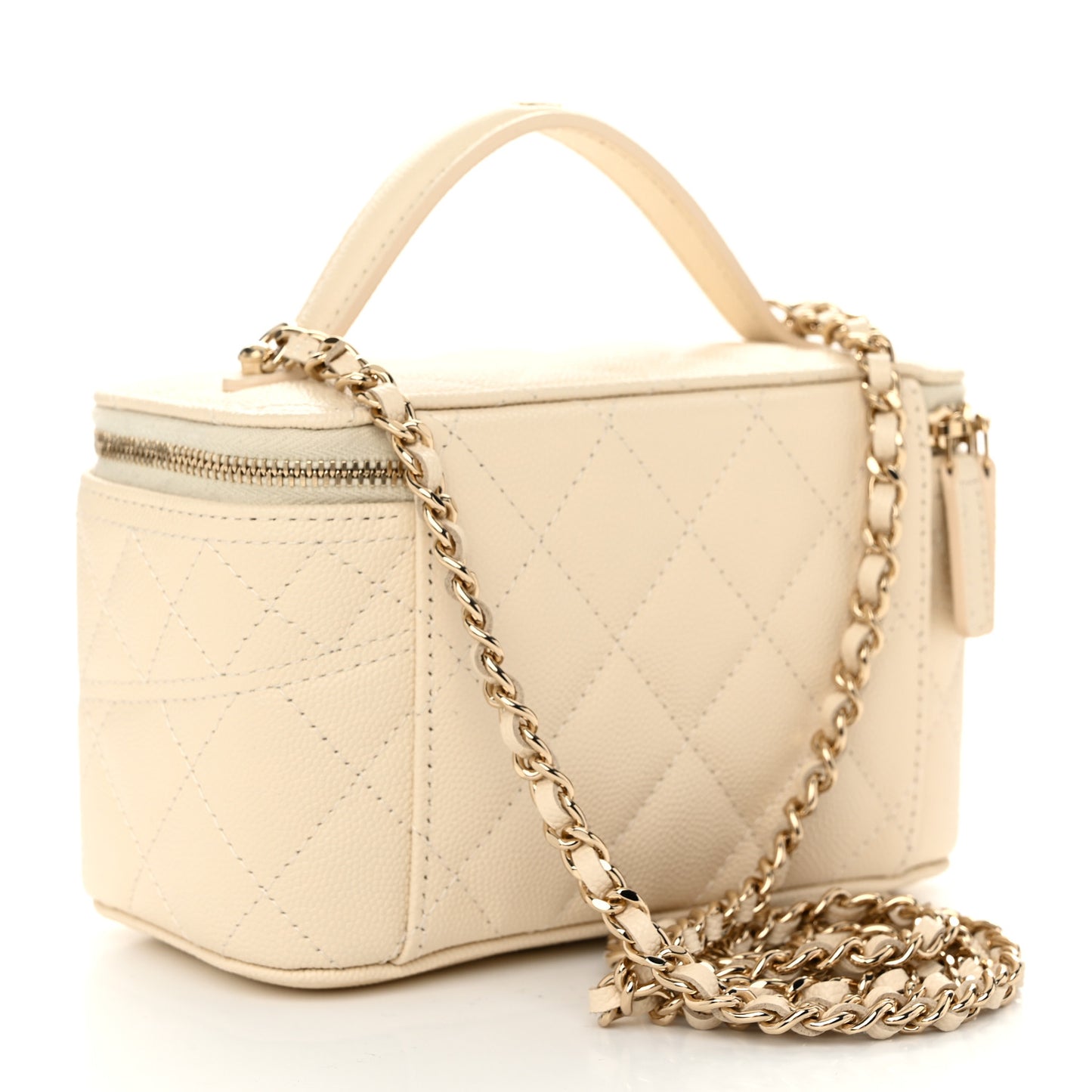 Caviar Quilted Trendy Handle Mini Vanity Ecru
