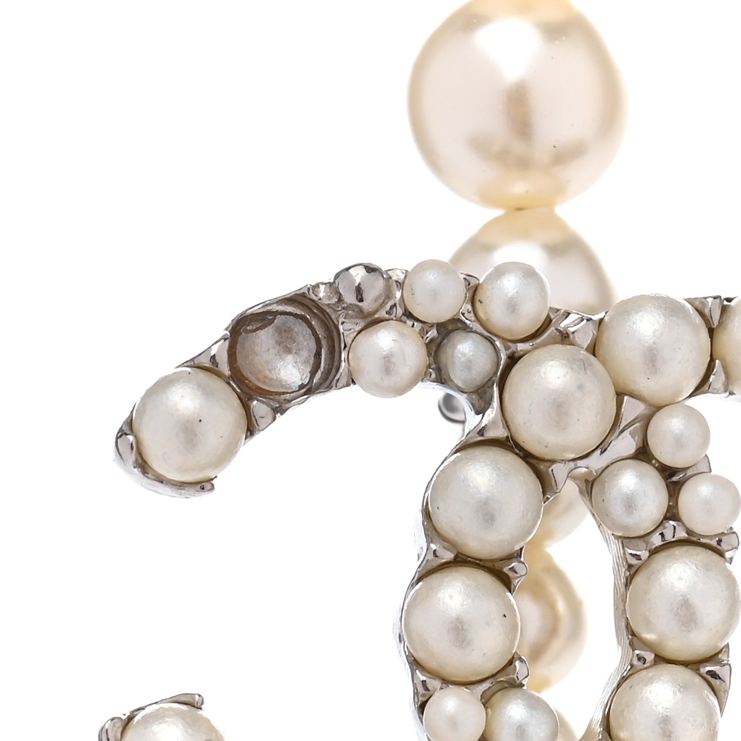 Pearl Cluster CC Long Necklace Silver