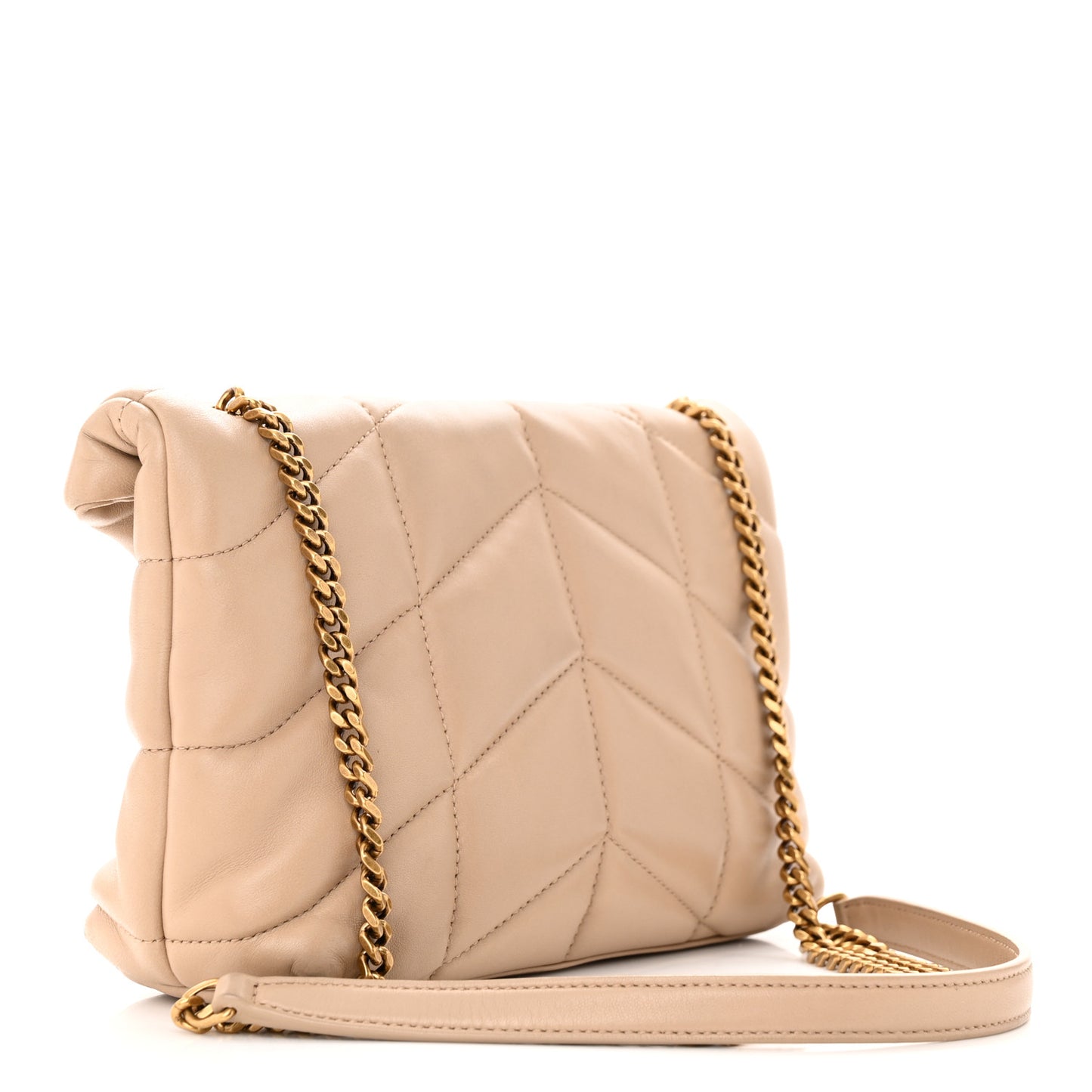 Lambskin Quilted Toy Loulou Puffer Monogram Chain Satchel Dark Beige