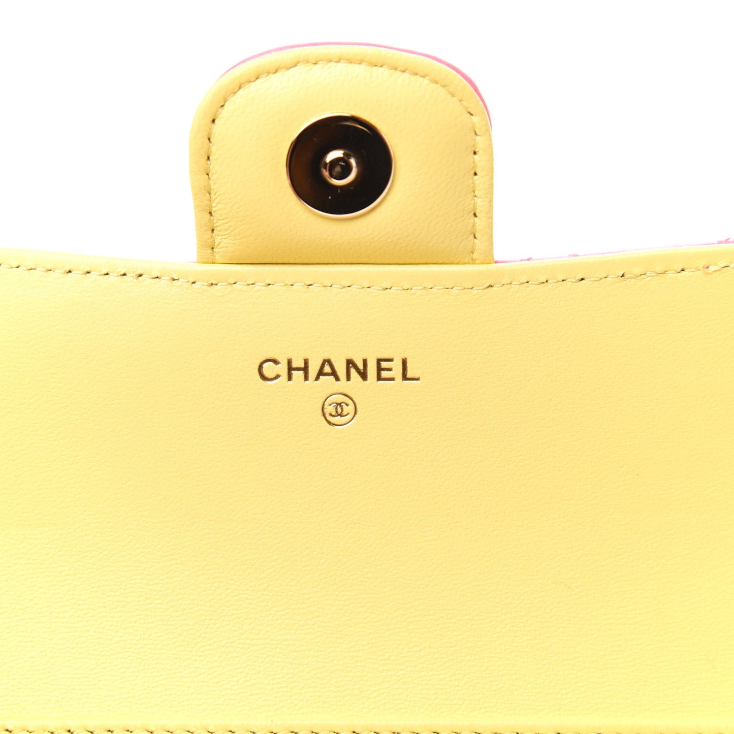 Lambskin Quilted Glasses Case With Chain Pink Yellow