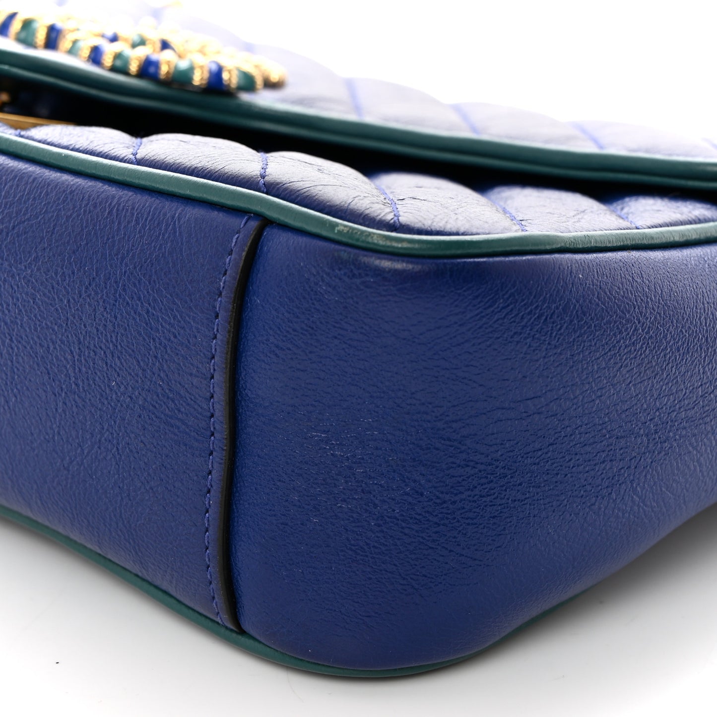 Azalea Calfskin Enamel Matelasse Diagonal Torchon GG Marmont Shoulder Bag Imperial Blue Pavone