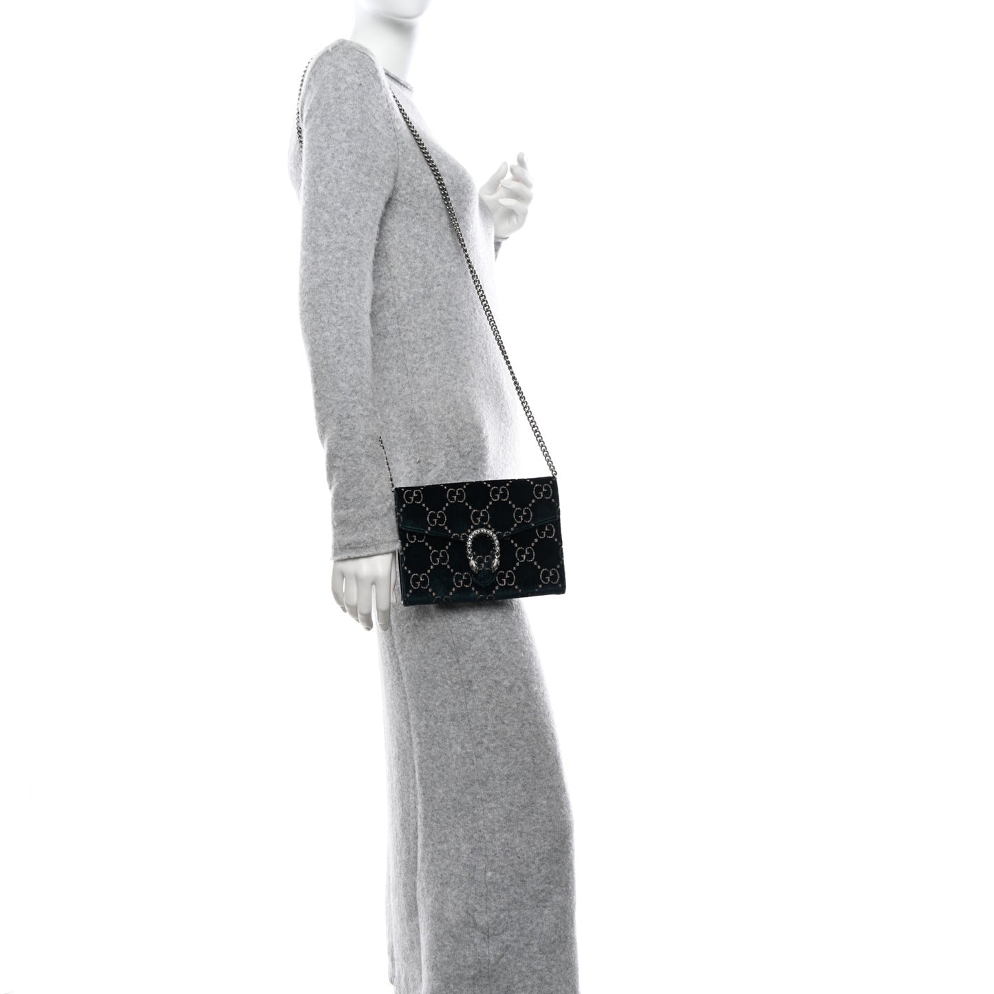 Velvet Crystal GG Monogram Mini Dionysus Chain Wallet Blue Beige Black