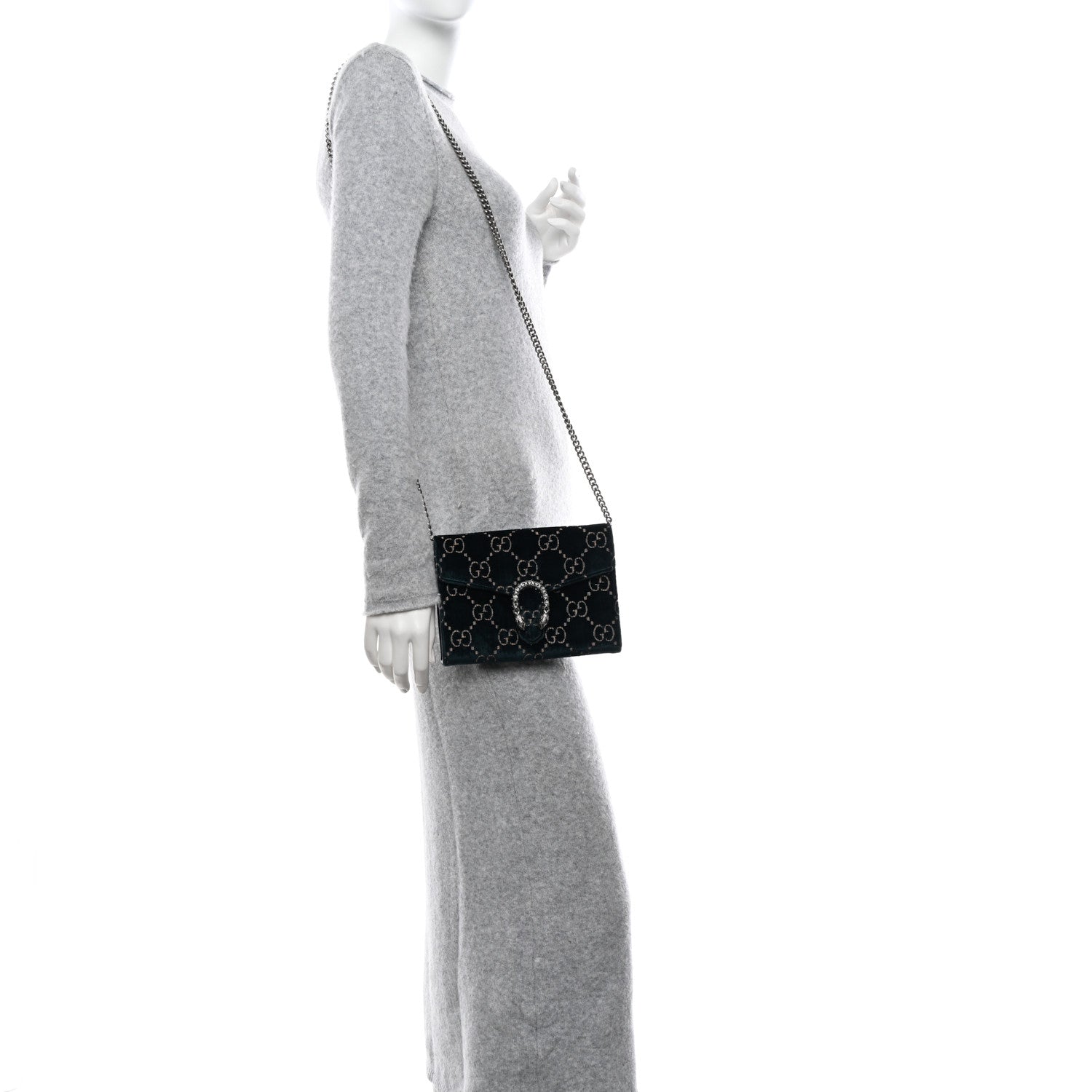 Gucci Velvet Crystal GG Monogram Mini Dionysus Chain Wallet Blue Beige Black 2 of 10