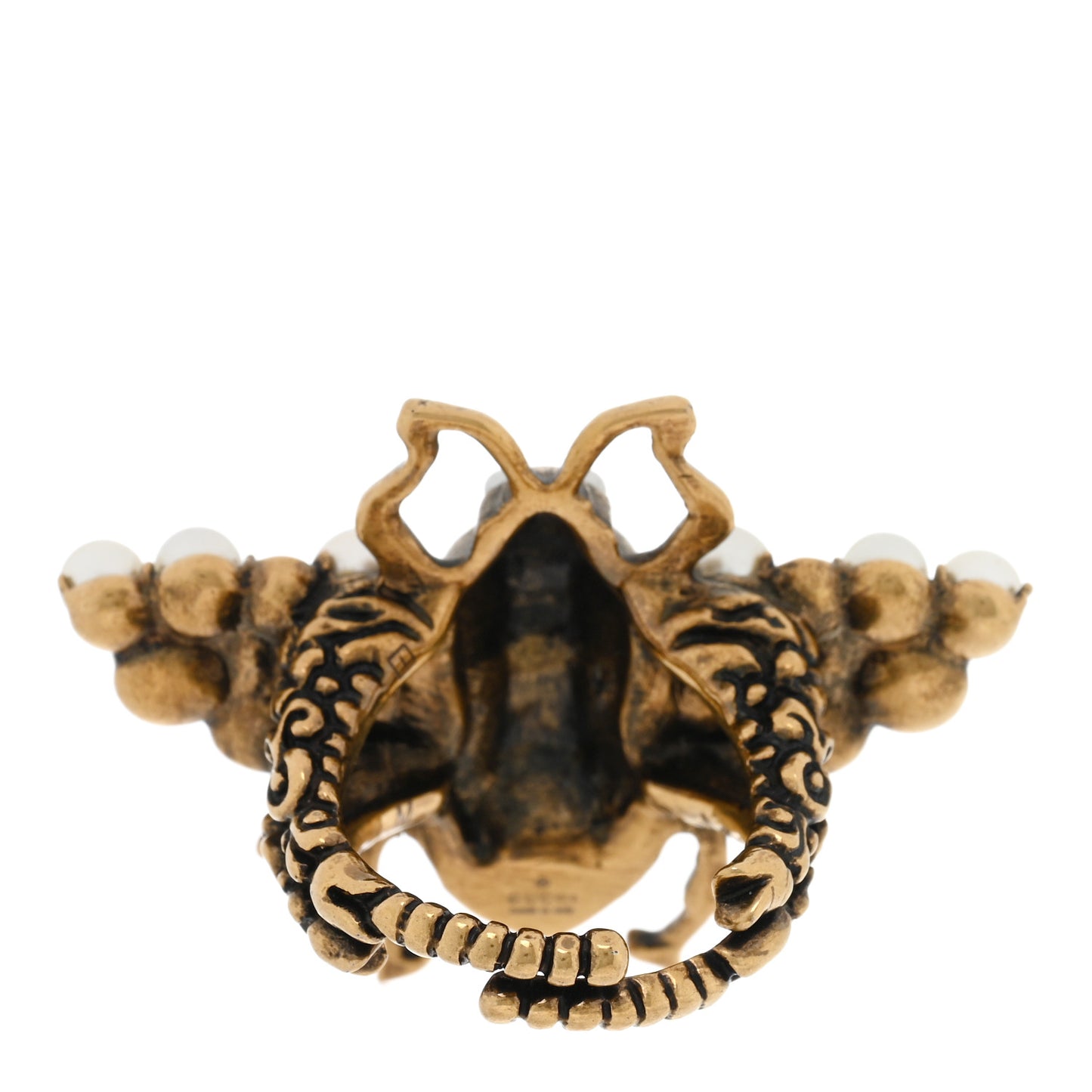 Metal Crystal Pearl Bee Ring 8 Aged Gold