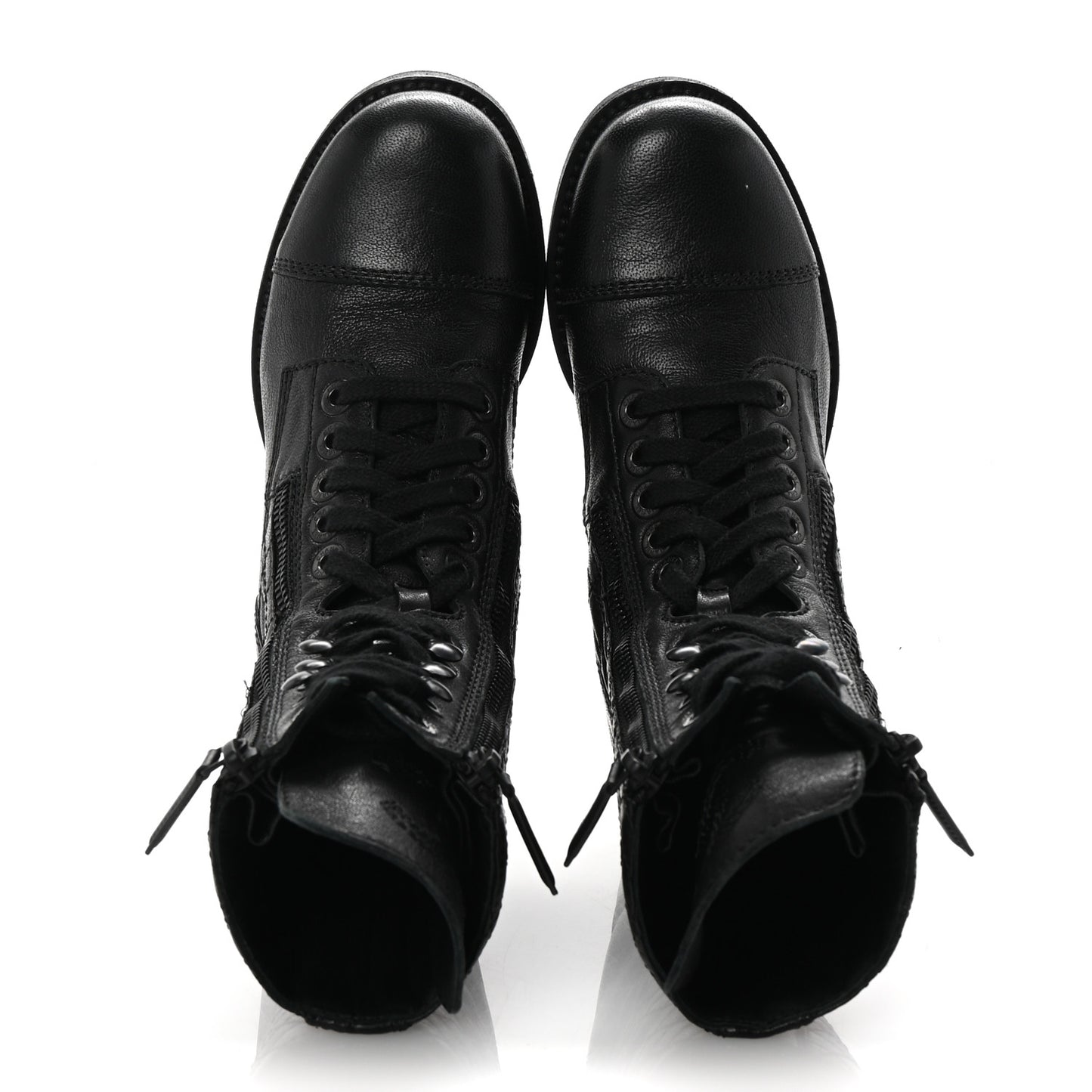 Sheepskin Quilted CC Tall Lace Up Combat Boots 35 Black